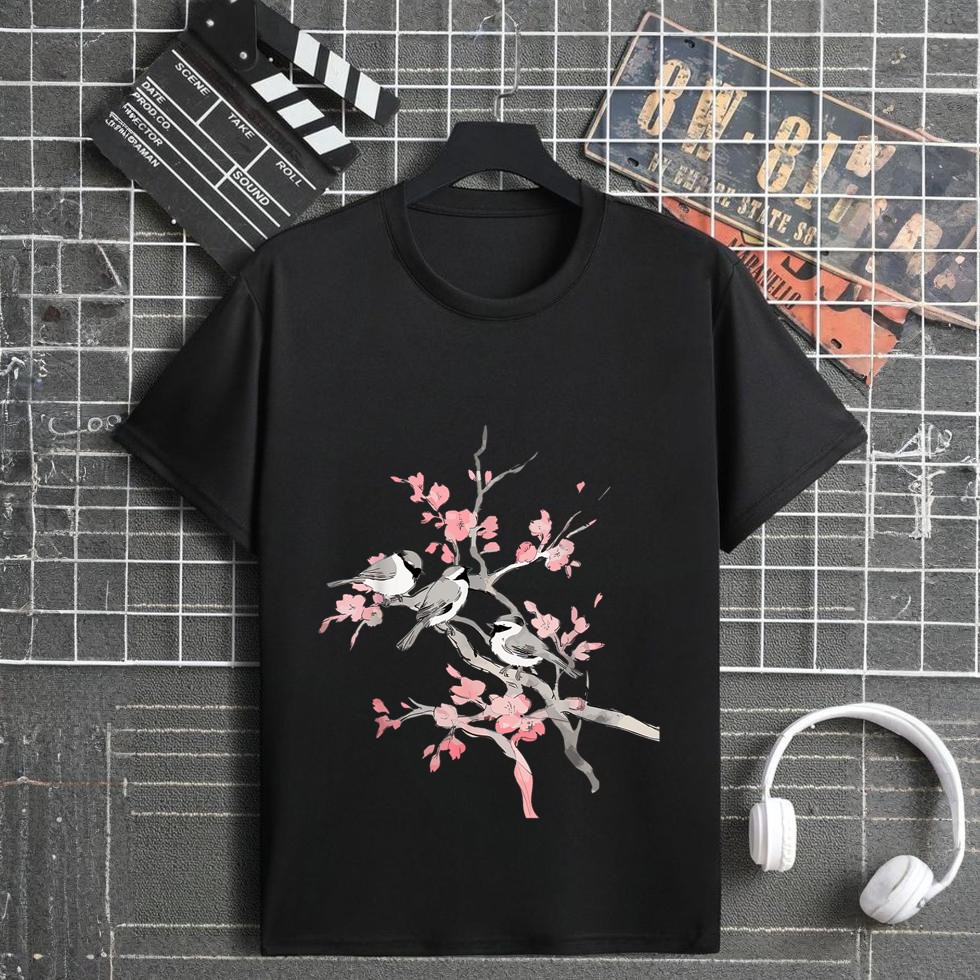 Cherry Blossoms & Birds Birdwatching Bird Lover Cute T-Shirt