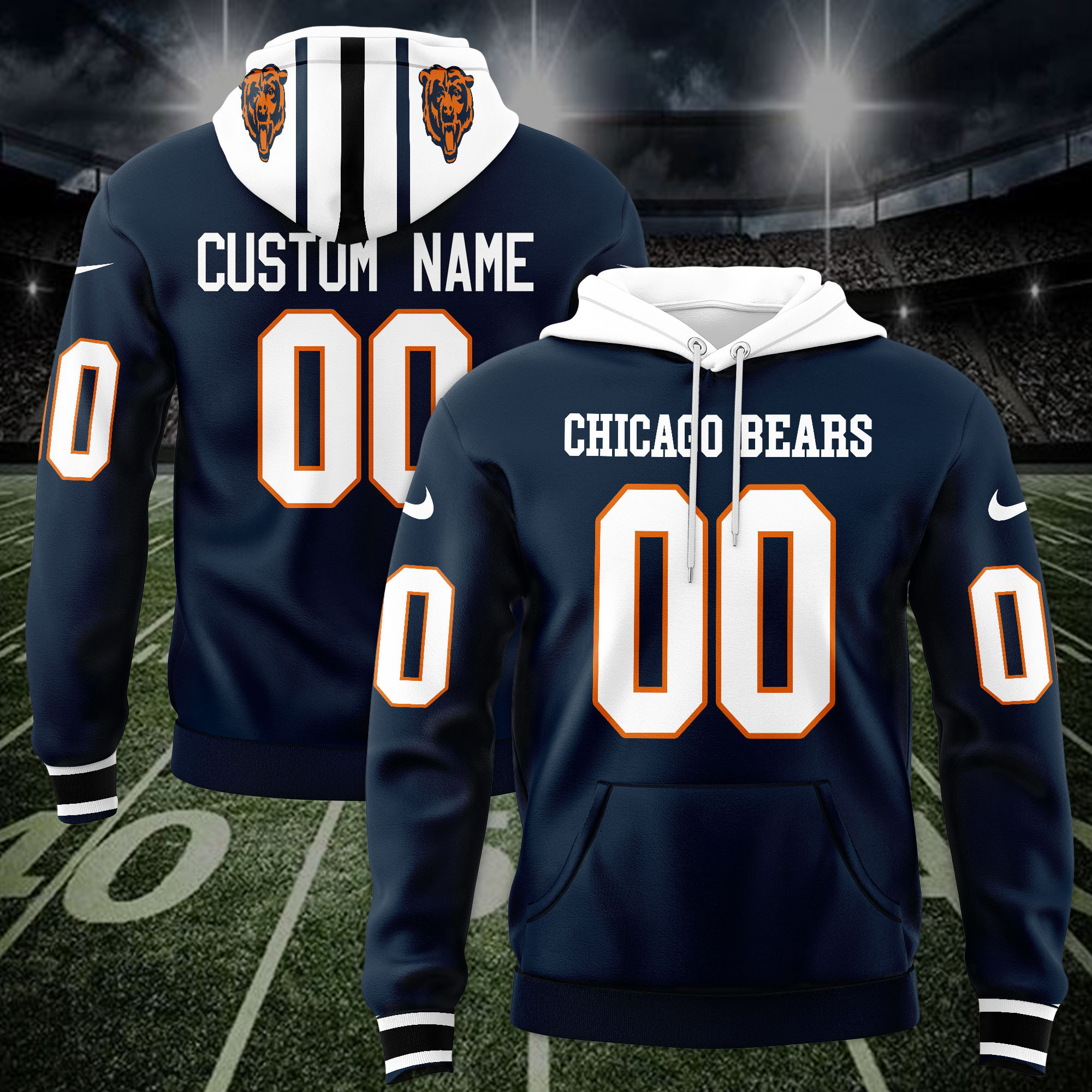 Chicago Bears Custom Name And Number 3D Hoodie