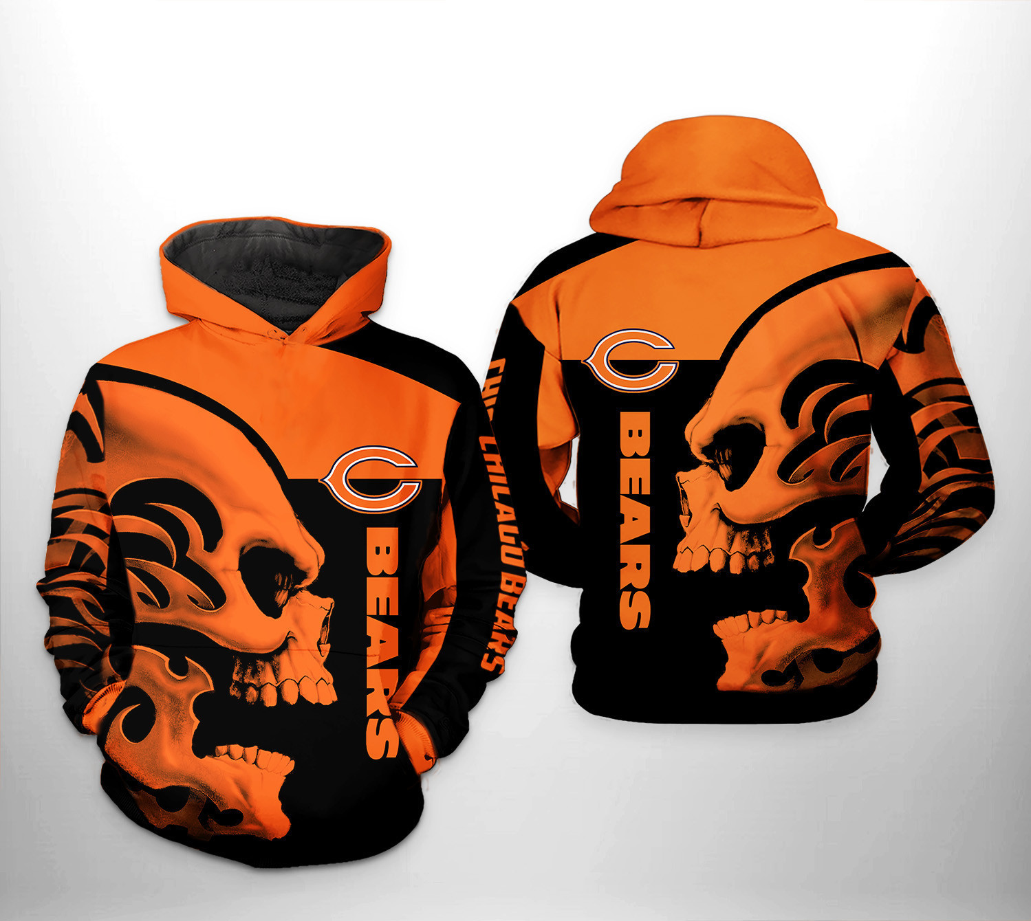 Chicago Bears NFL Skull Hoodie Zip Hoodie
