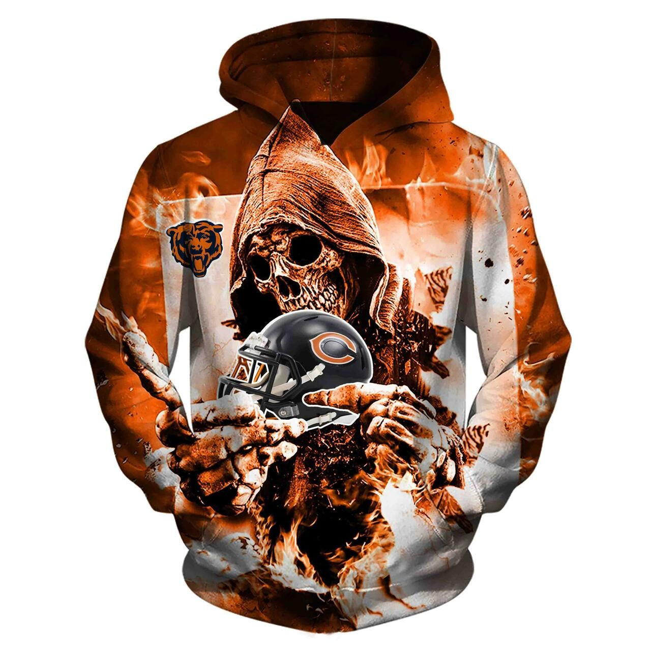 Chicago Bears Orange Skull NFL Football Hoodie Version 22