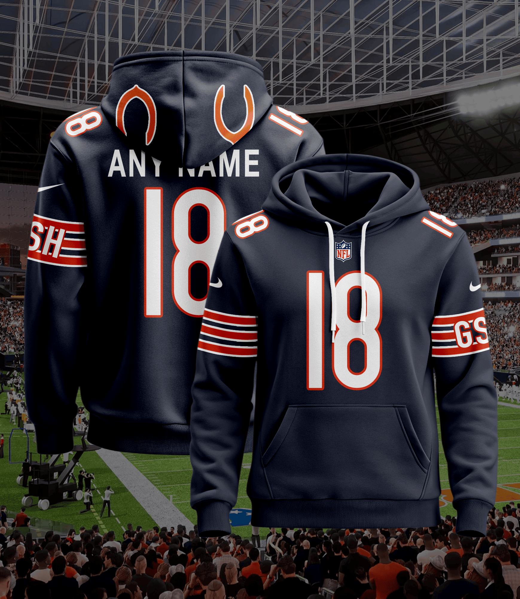 Chicago Bears Personalized Name And Number NFL 3D Hoodie Style 25 Gift For Sport Music Fans