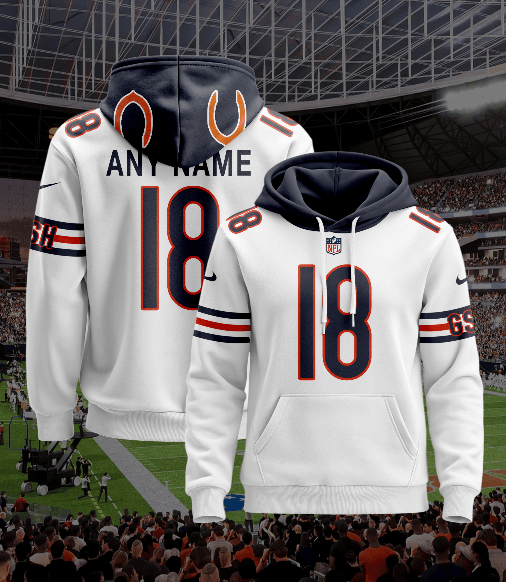 Chicago Bears Personalized Name And Number NFL 3D Hoodie Version 27