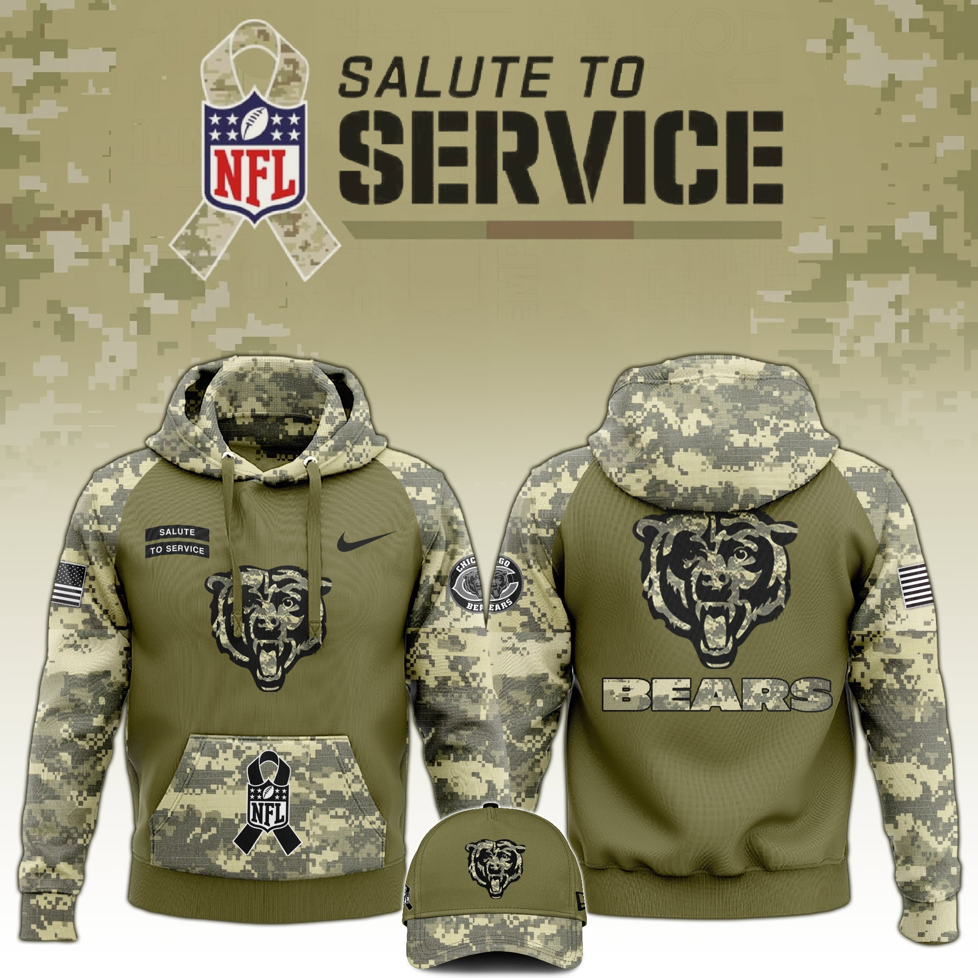 Chicago Bears Salute to Service Club Camo Hoodie Gift For Bears Fans