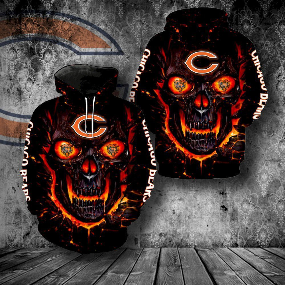 Chicago Bears Skull Full Hoodie  Zip Hoodie
