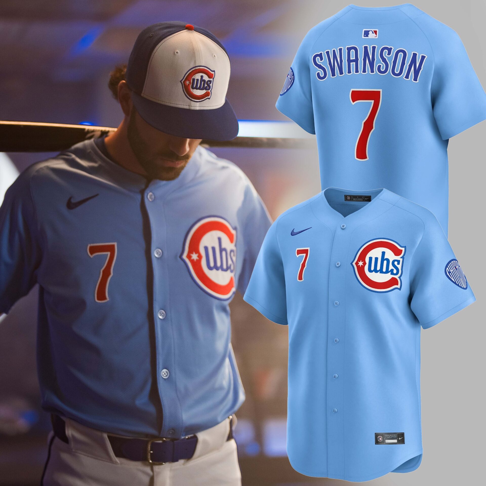 Chicago Cubs Dansby Swanson #7 Baby Blue 2nd Alternate Jersey Gift For Baseball Lover