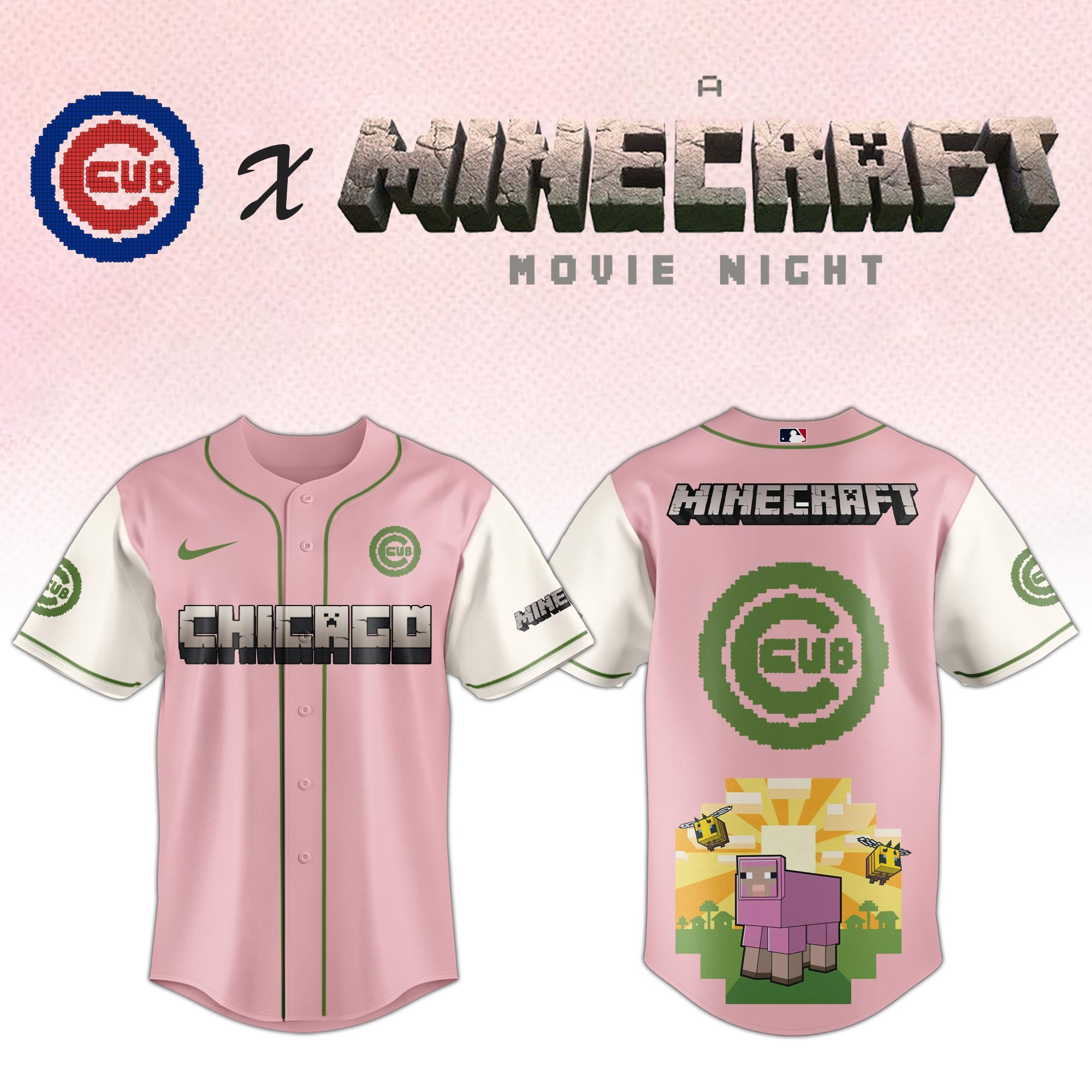 Chicago Cubs MLB x A MINECRAFT MOVIE Night Jersey Fan Merch Apparel Gifts For Him Her