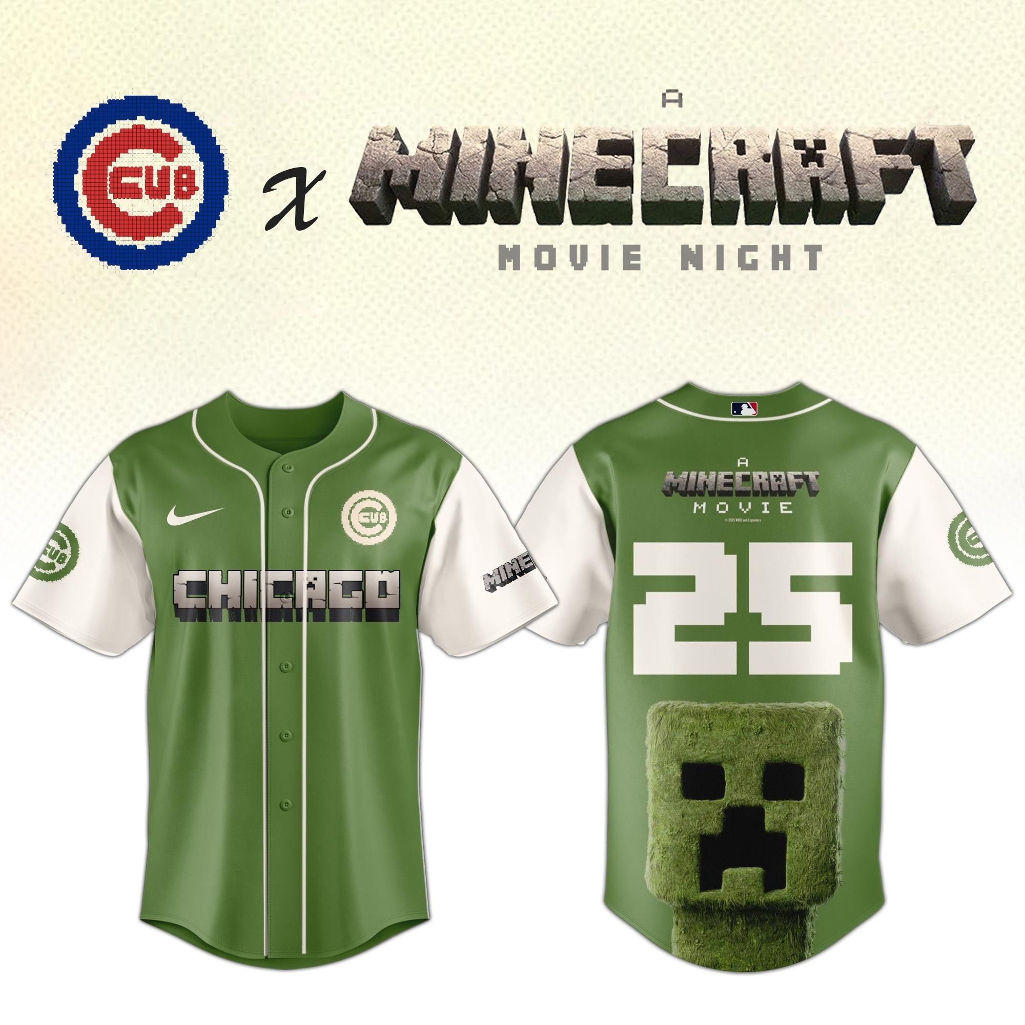 Chicago Cubs MLB x A MINECRAFT MOVIE Night Jersey Fan Merch Best Gifts For Him