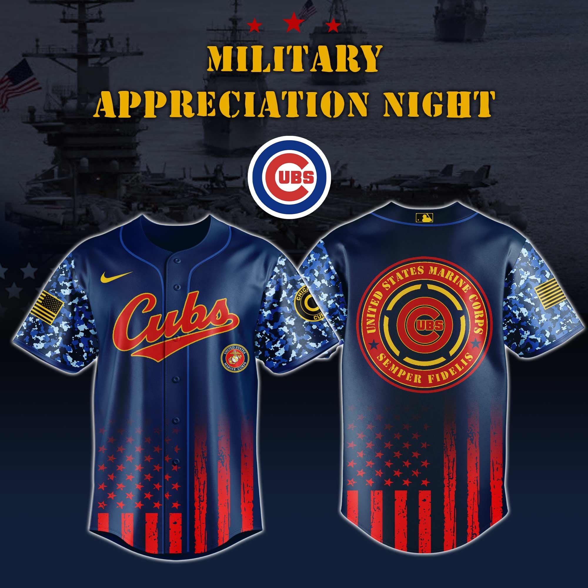 Chicago Cubs MLB x Marine Corps Military Appreciation Night Jersey Editions  2025 Chicago Cubs Merch