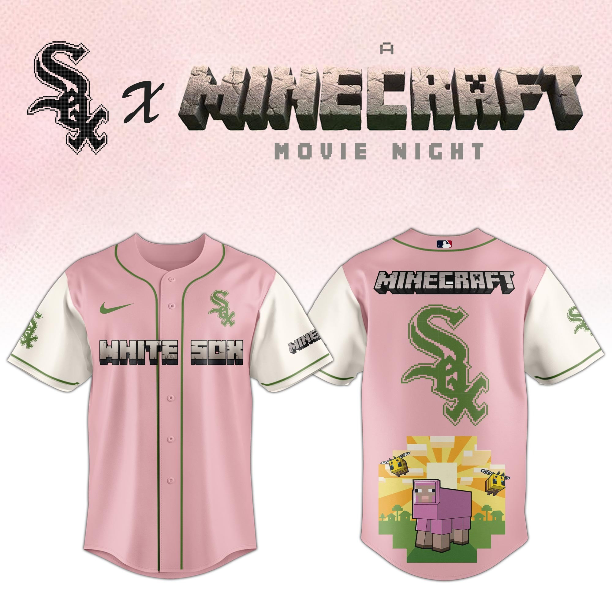 Chicago White Sox MLB x A MINECRAFT MOVIE Night Jersey Fan Merch Apparel Unique Gifts