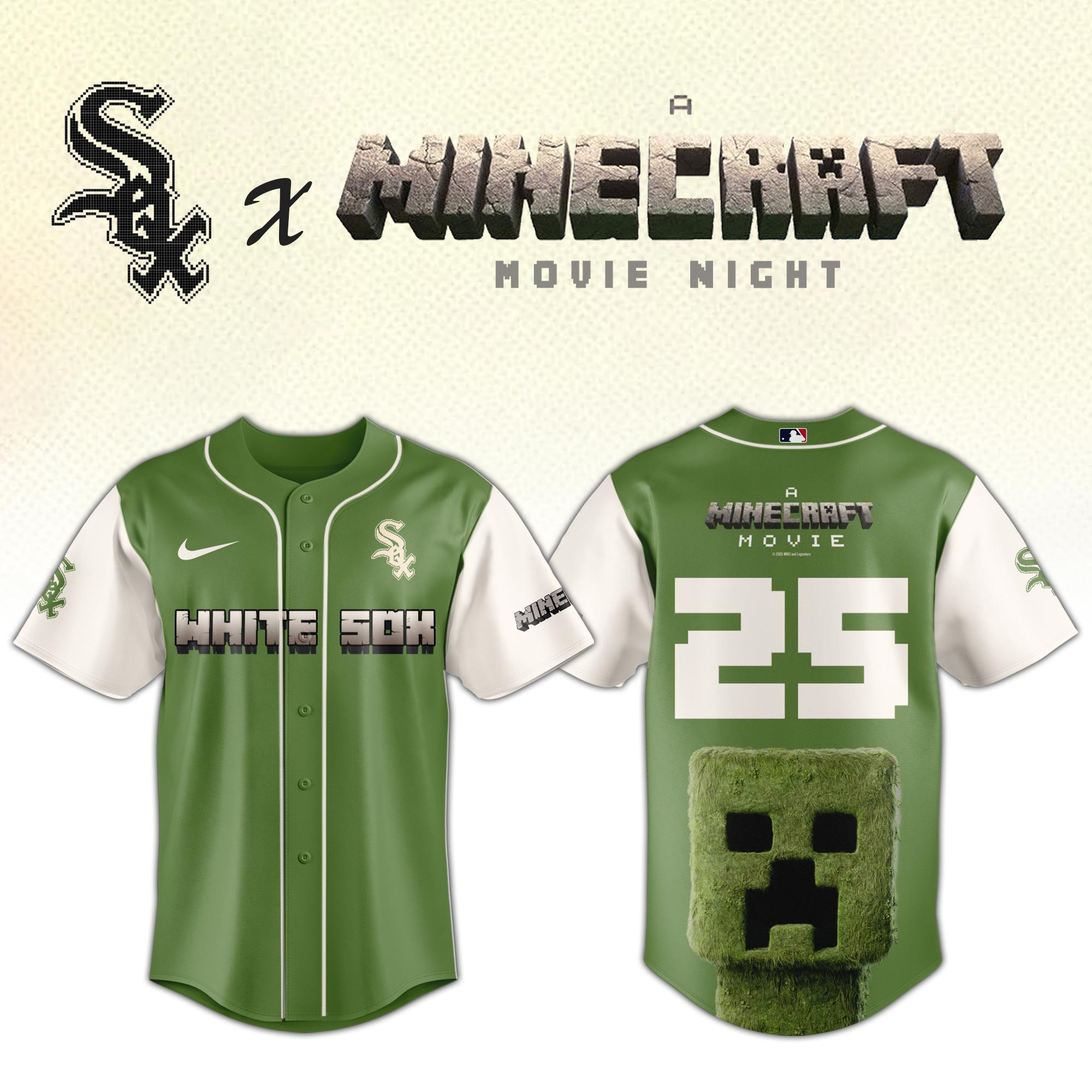 Chicago White Sox MLB x A MINECRAFT MOVIE Night Jersey Fan Merch Best Gifts For Him