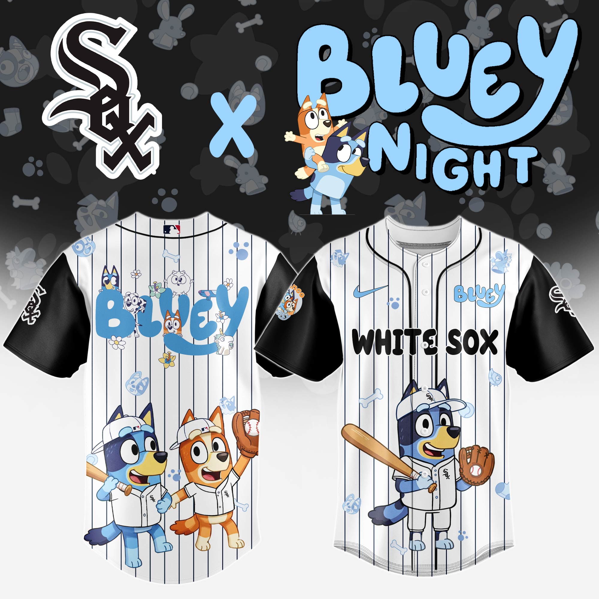 Chicago White Sox MLB x Bluey And Bingo Personalized Baseball Jersey For Fans