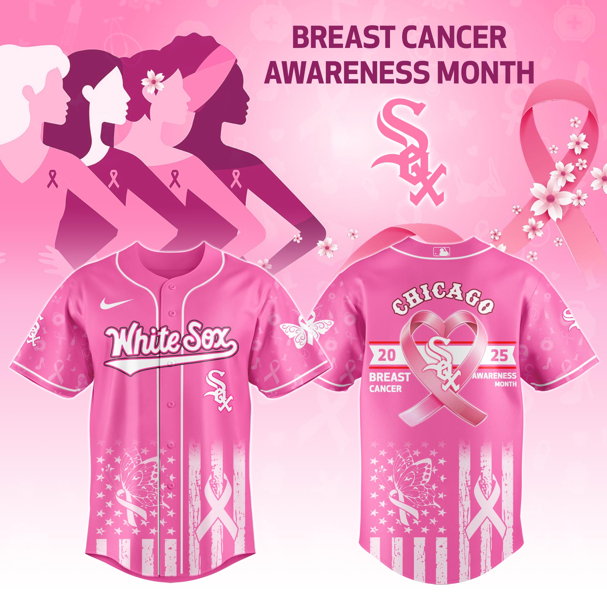 Chicago White Sox MLB X Breast Cancer Awareness Month Personalized Baseball Jersey For Fans