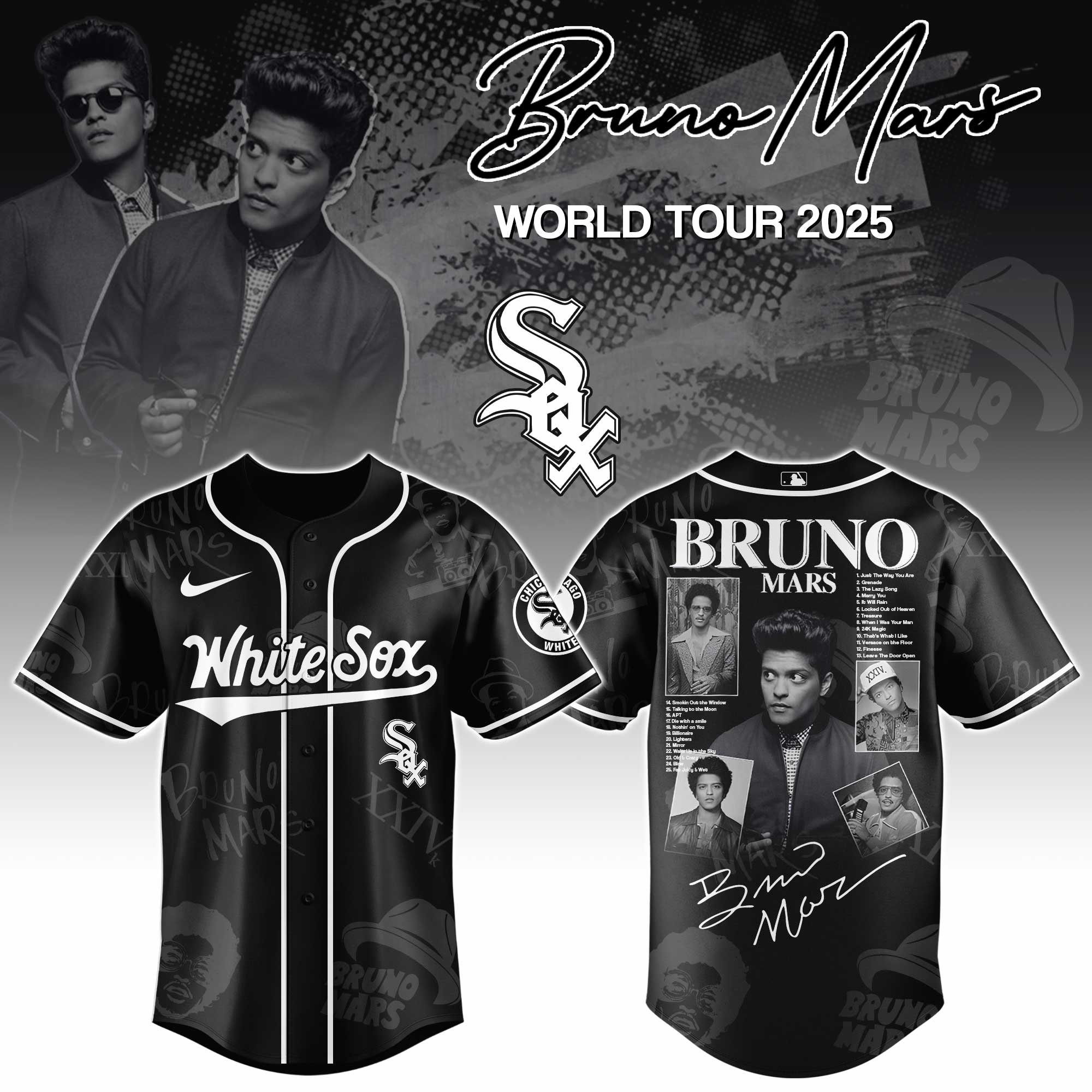 Chicago White Sox MLB x Bruno Mars at Park MGM Personalized Baseball Jersey For Fans