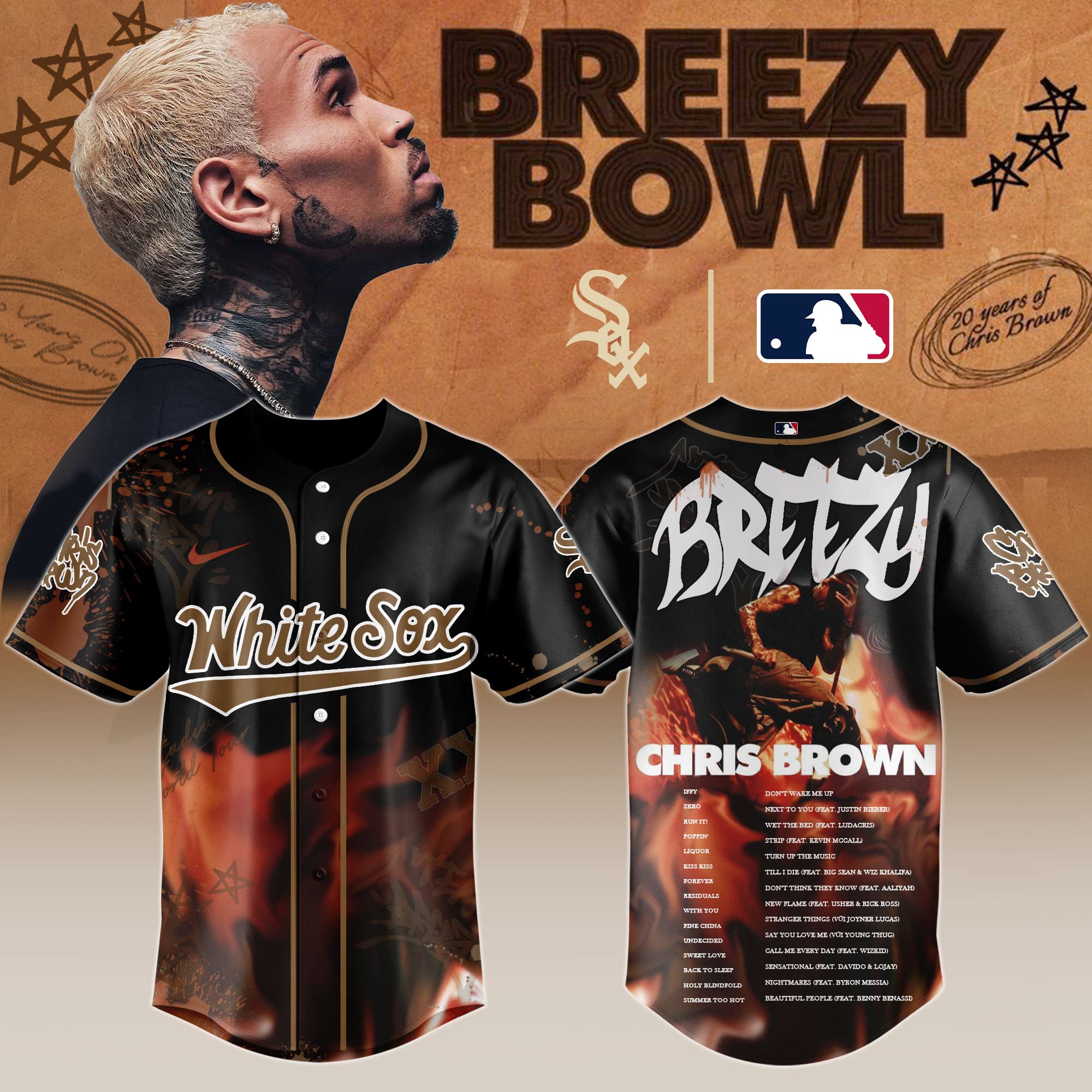 Chicago White Sox MLB x Chris Brown Breezy Bowl XX Stadium World Tour Personalized Baseball Jersey For Fans