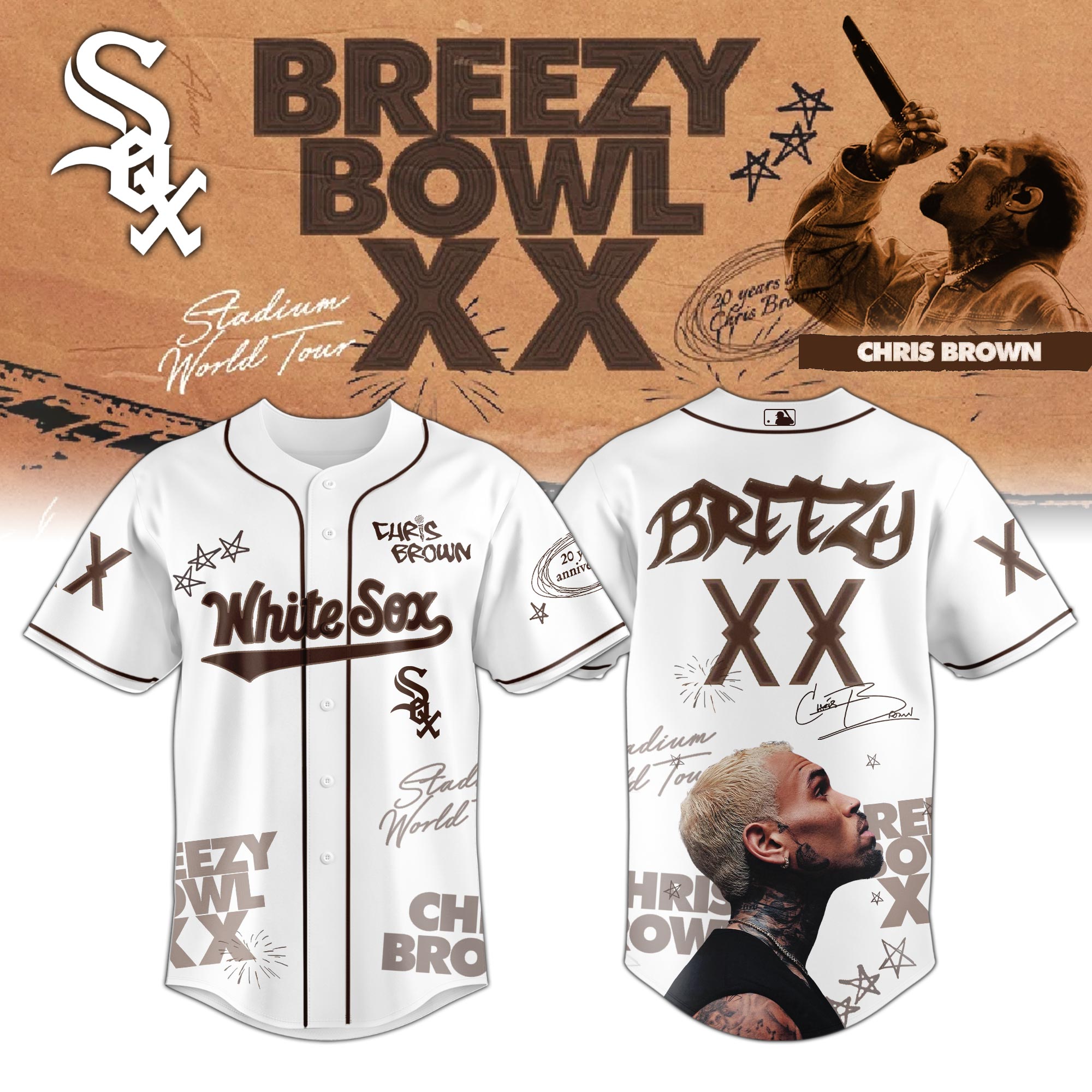 Chicago White Sox MLB x Chris Brown Breezy Bowl XX Stadium World Tour Personalized Baseball Jersey For Fans