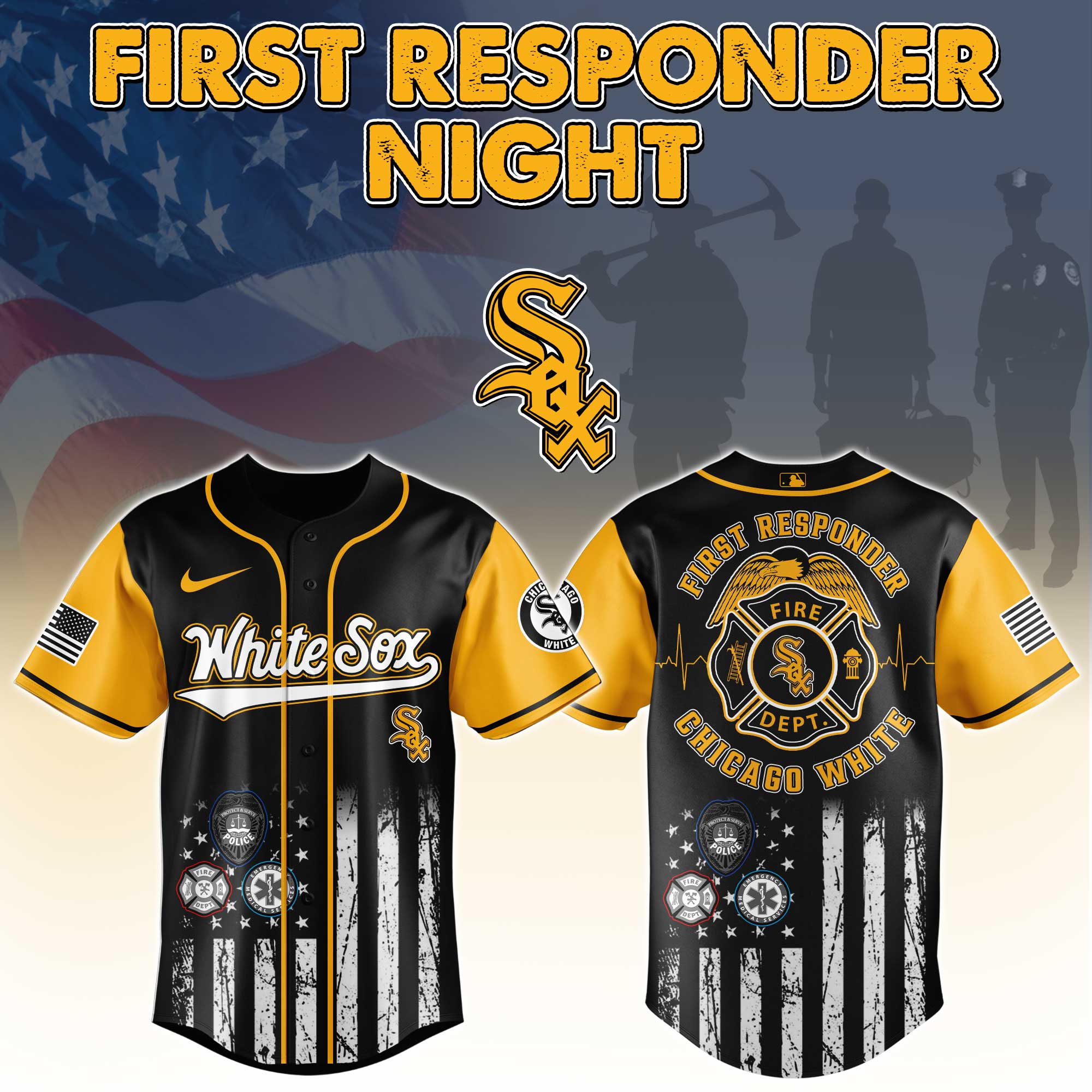 Chicago White Sox MLB x First Responders Personalized Baseball Jersey For Fan