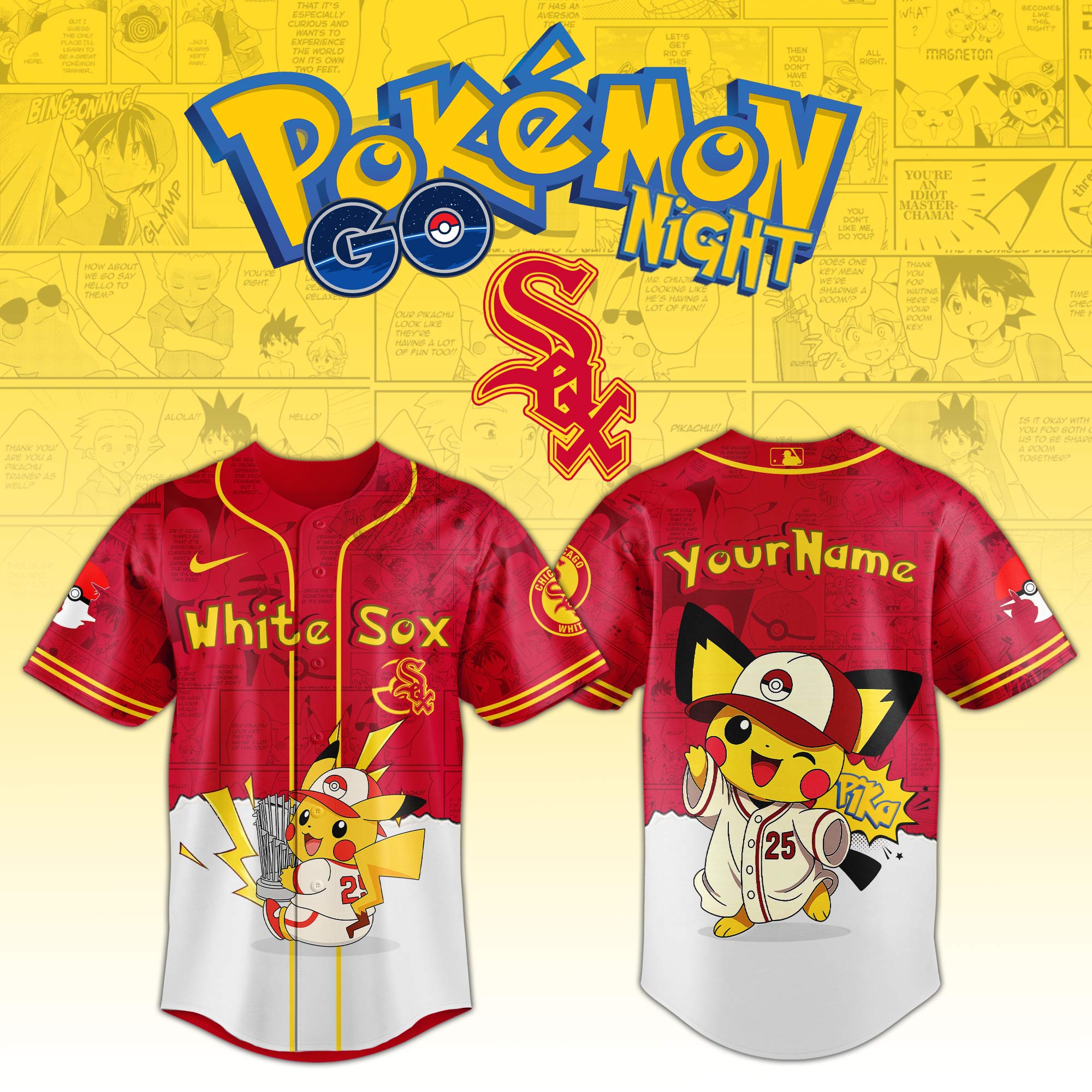 Chicago White Sox MLB x PokÃ©mon GO Night Personalized Baseball Jersey For Fans