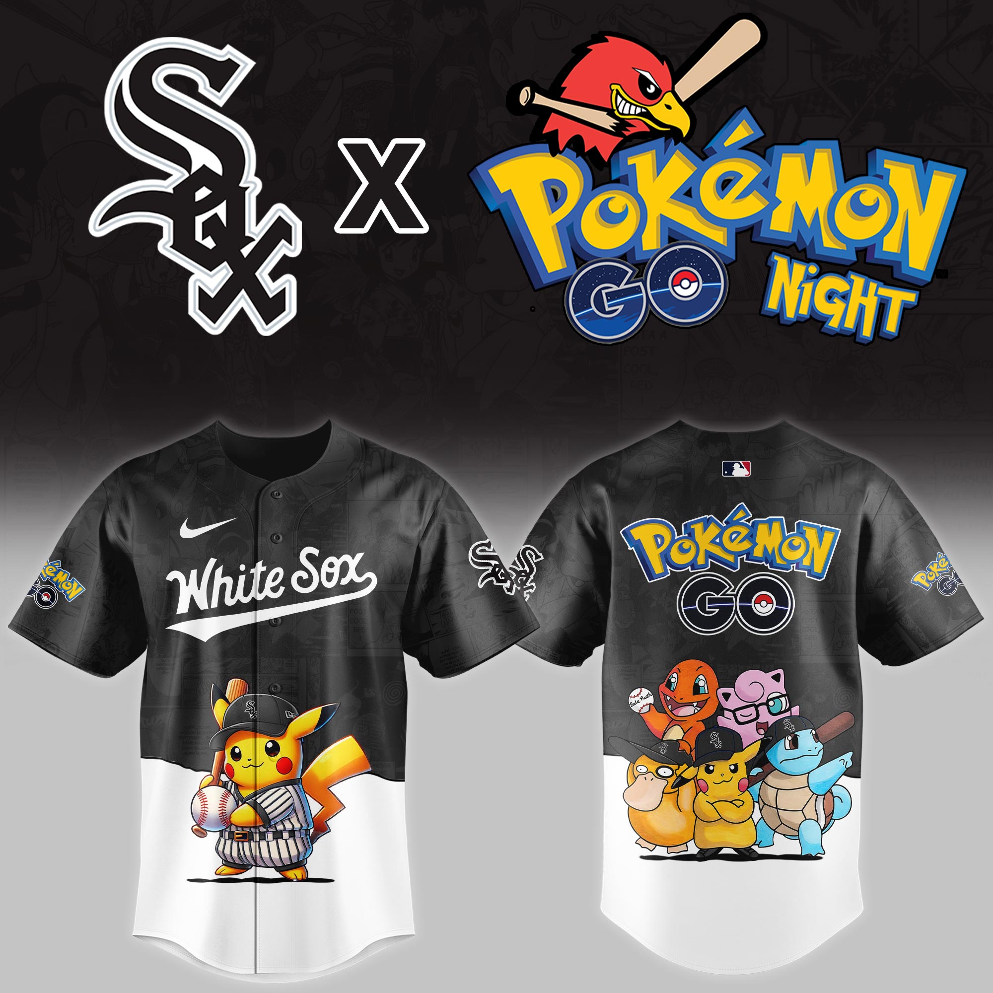 Chicago White Sox MLB x Pokemon Go Night Personalized Baseball Jersey For Fan