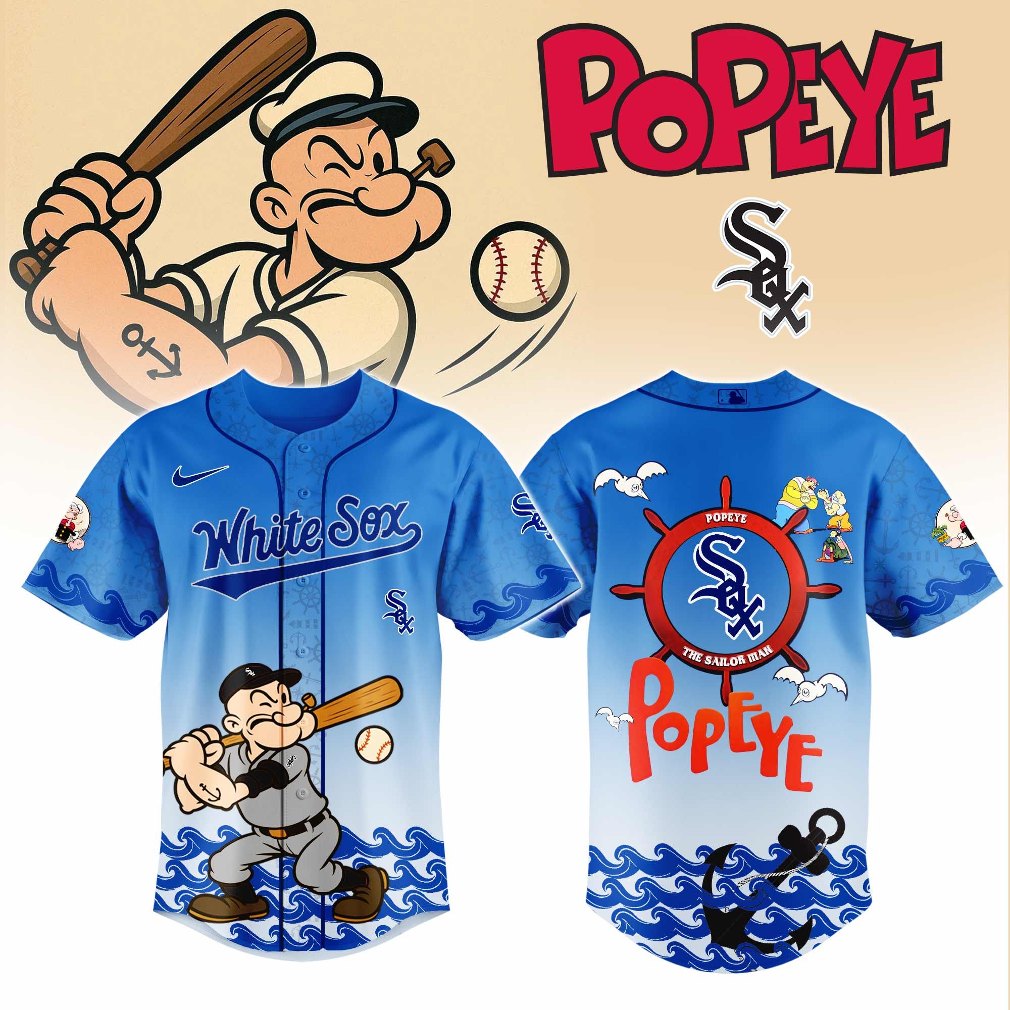 Chicago White Sox MLB x Popeye Personalized Baseball Jersey For Fan