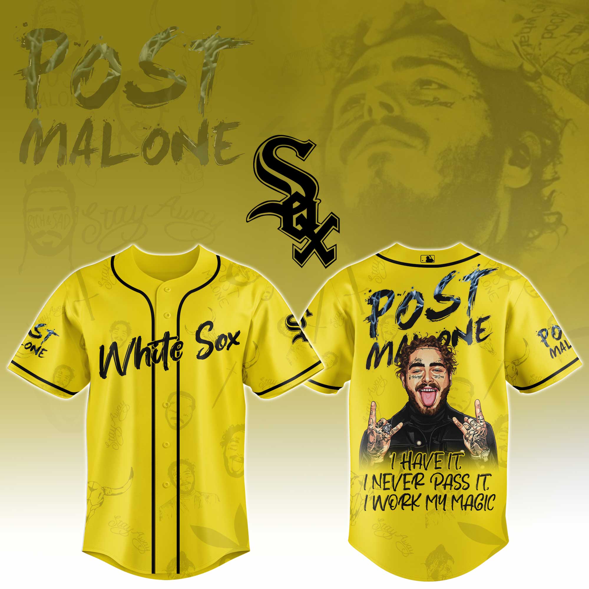 Chicago White Sox MLB x Post Malone Tour Personalized Baseball Jersey For Fans