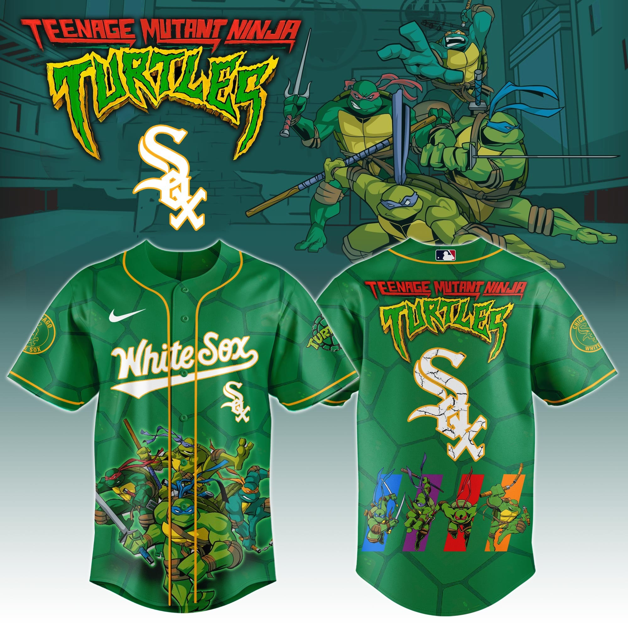 Chicago White Sox Ninja Turtles Night Game Jersey MLB Baseball Fan Ninja Turtles Gift Ideas