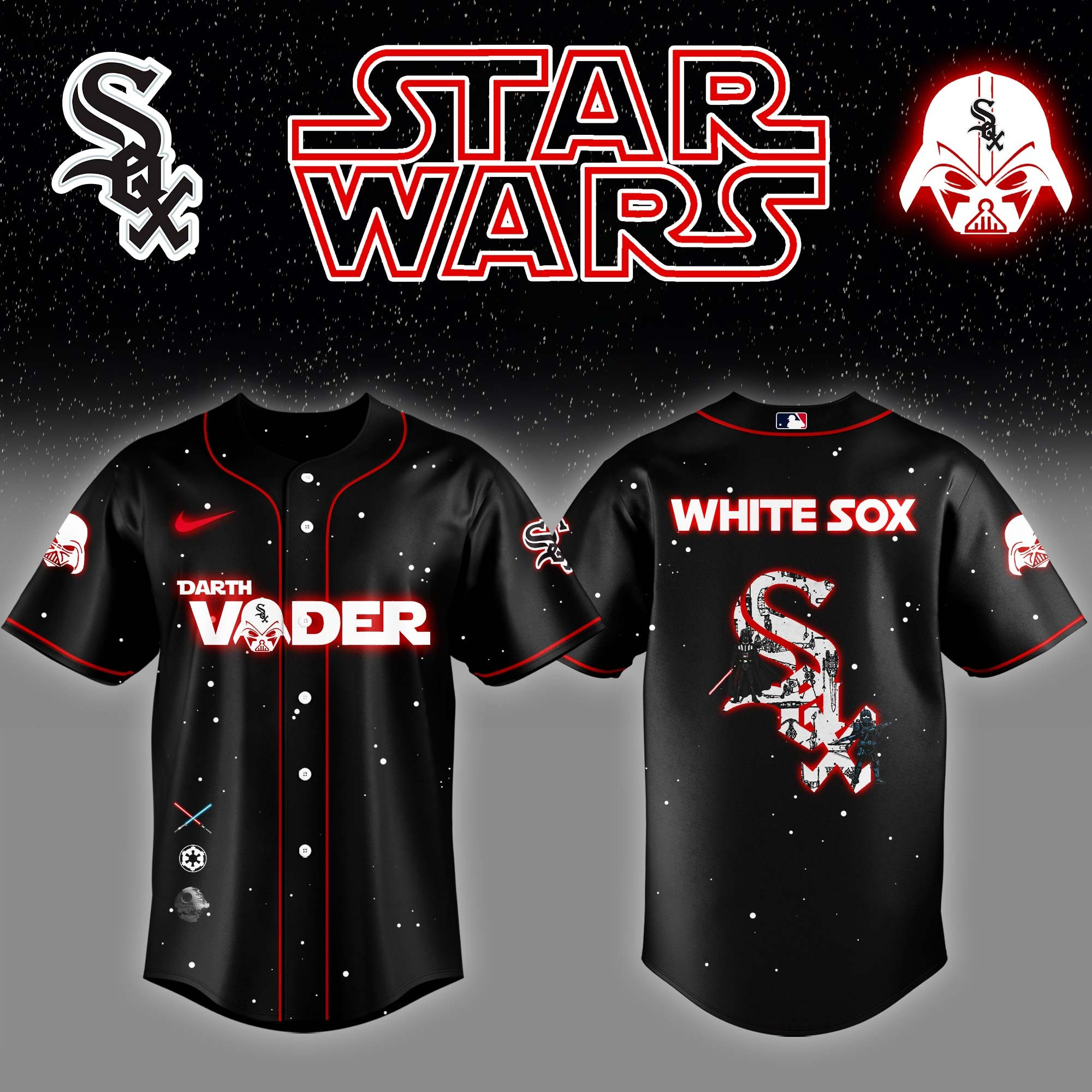 Chicago White Sox x Star Wars Darth Vader Night Baseball Jersey Presents For Hockey Lovers