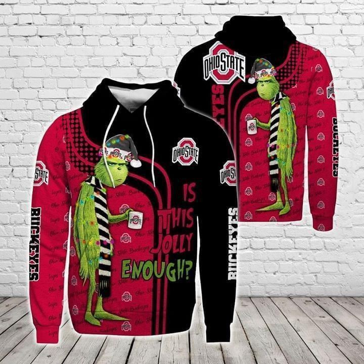 Christmas Grinch Is This Jolly Enough Ohio State Buckeyes Ncaa Skull Hoodie  Zip Hoodie