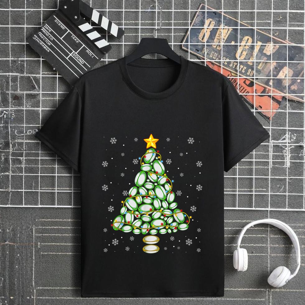 Christmas Rugby Sports Lover Xmas Tree Lights Pajama T-Shirt