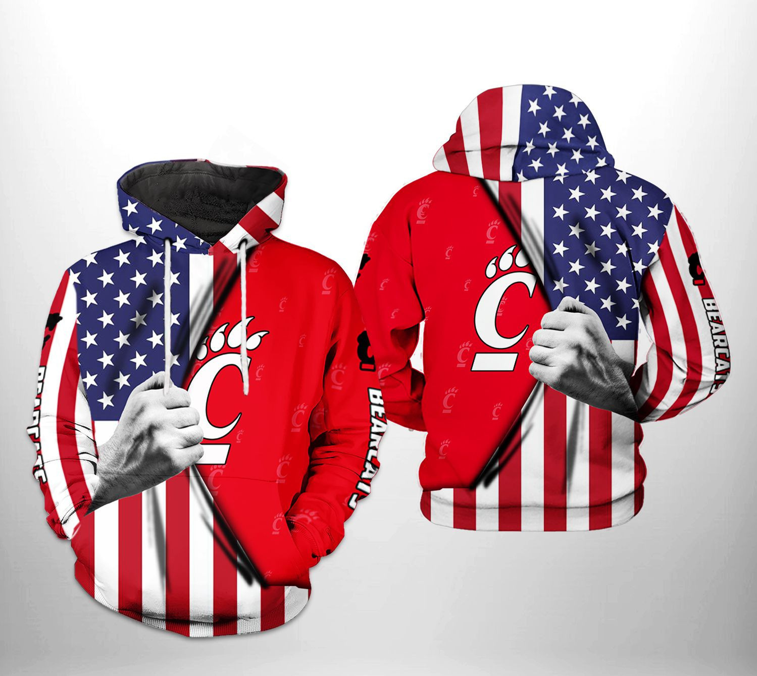 Cincinnati Bearcats NCAA US FLag Hoodie  Zip Hoodie Version 2560