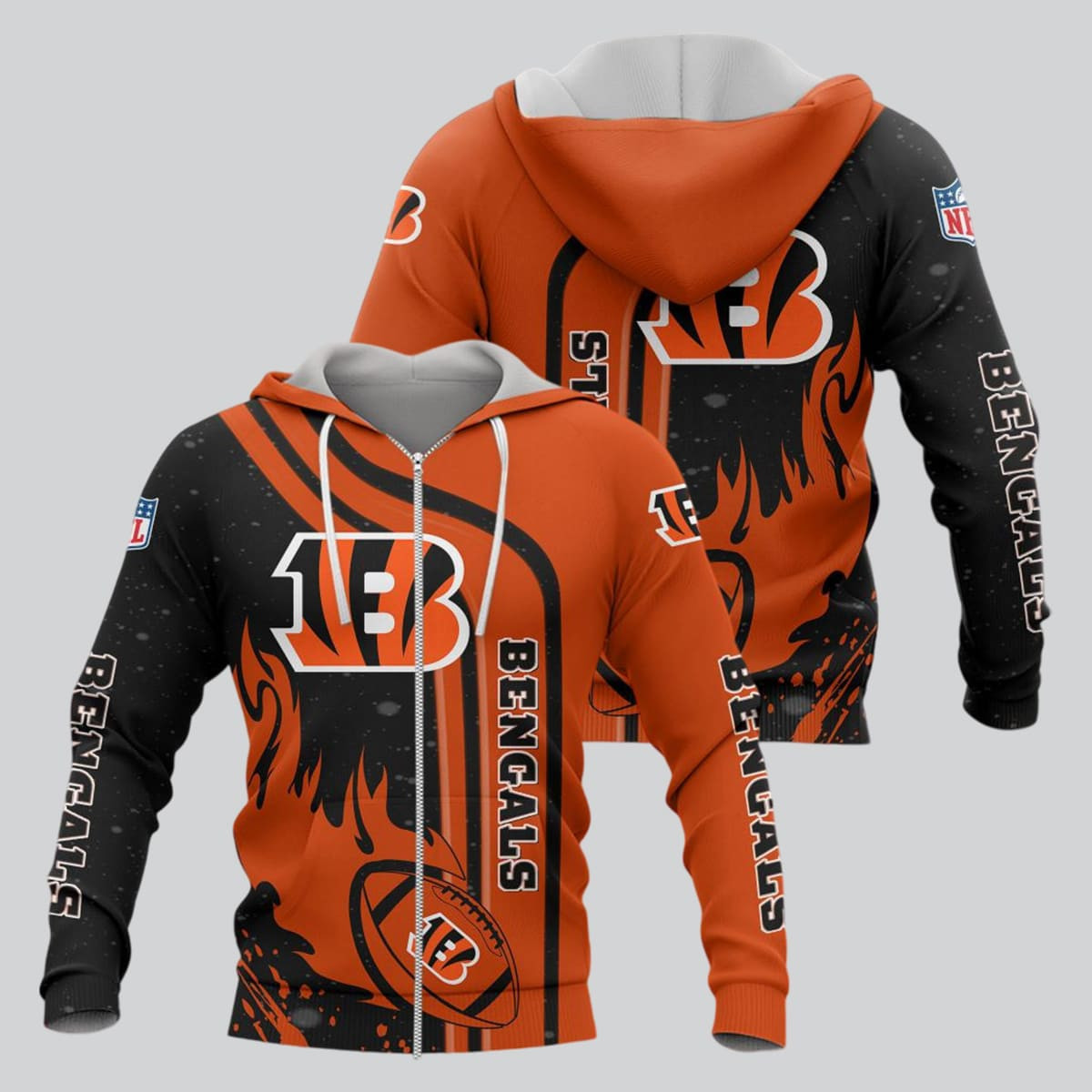 Cincinnati Bengals Football Zip Personalized 3D printed Sweatshirt, Hoodie, Zipped Hoodie Gift For Sport Music Fans