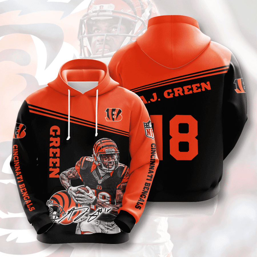 Cincinnati Bengals Green 18 Hoodie  Zip Hoodie Version 2592