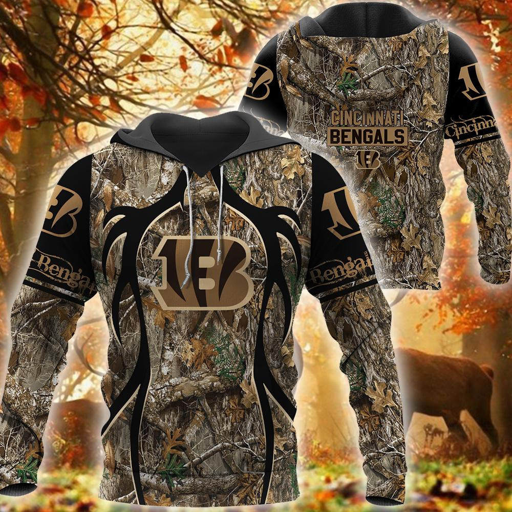 Cincinnati Bengals Hunting Camo Zip Football 3D printed Sweatshirt Hoodie Zipped Hoodie