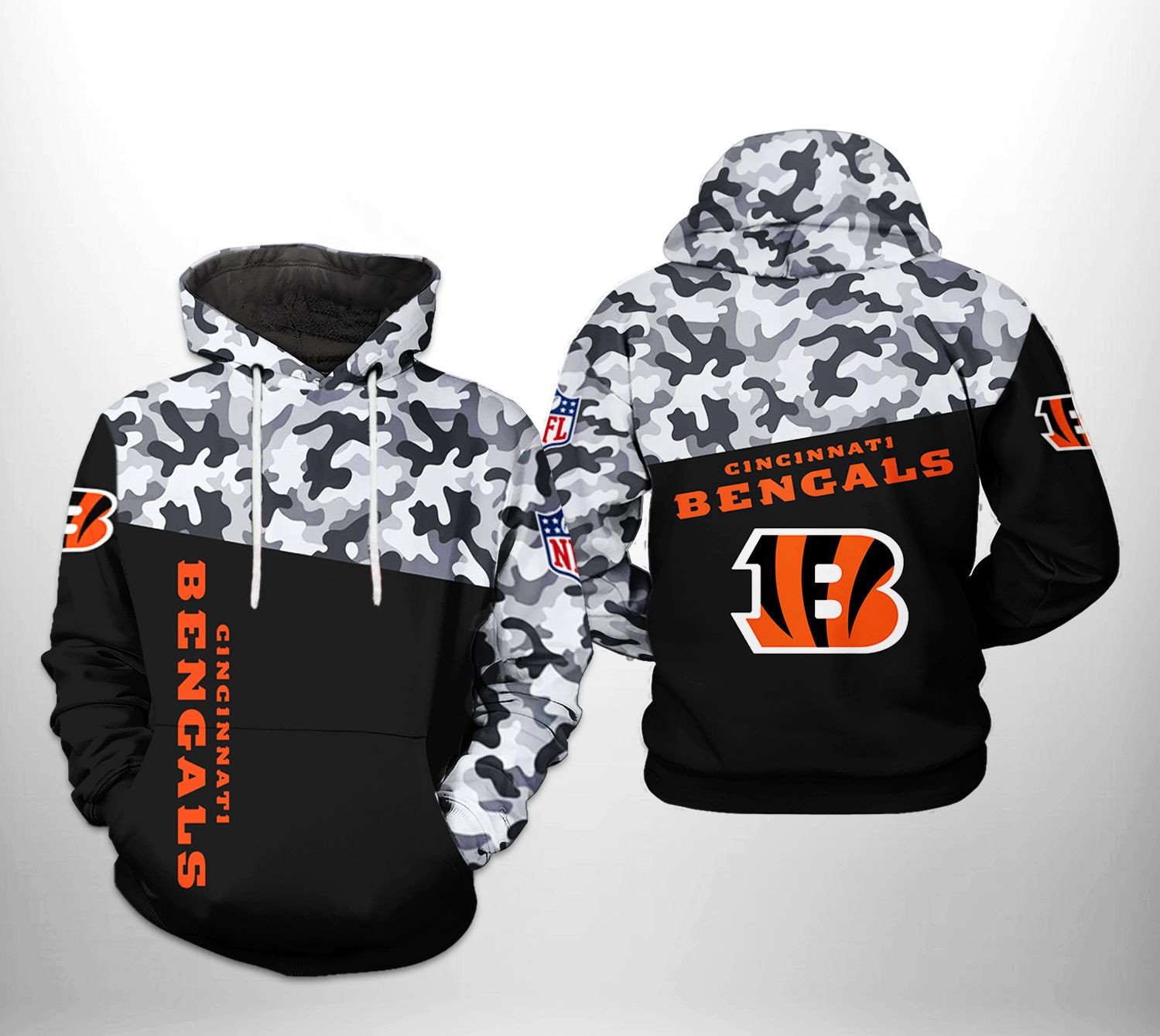 Cincinnati Bengals NFL Camo Veteran Team Hoodie Zip Hoodie