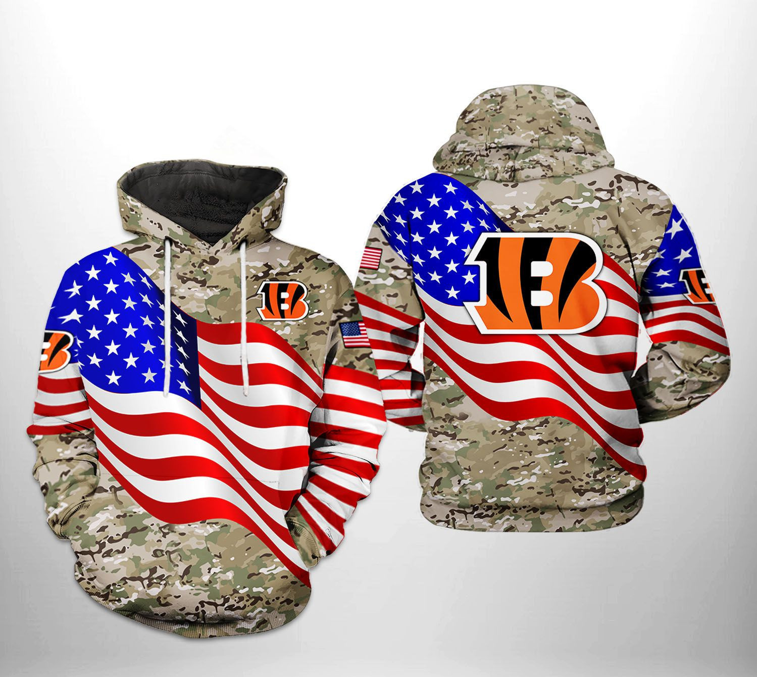 Cincinnati Bengals NFL US Flag Camo Veteran Team Hoodie Zip Hoodie