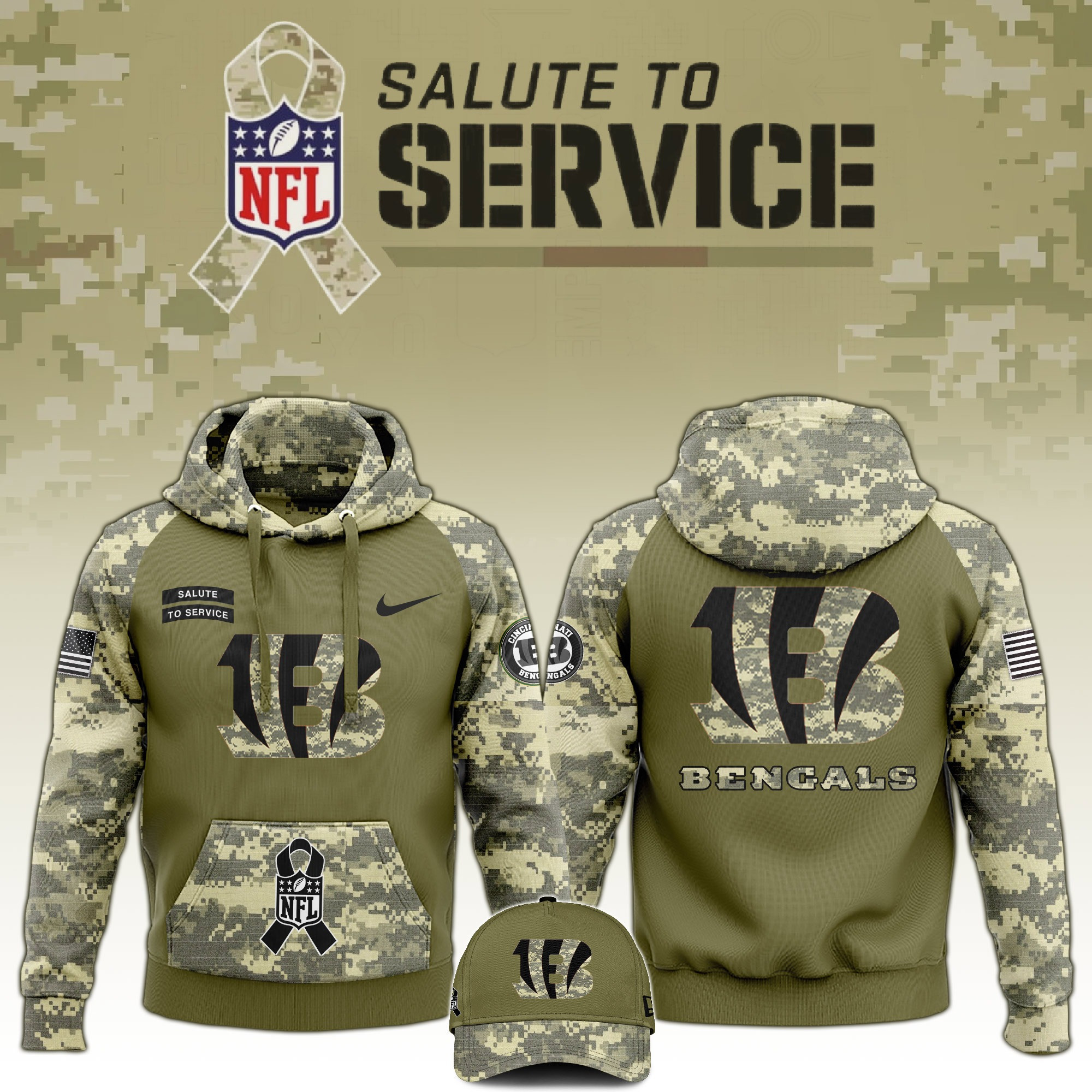 Cincinnati Bengals Salute to Service Club  Edition Camo Hoodie Best Bengals Merch