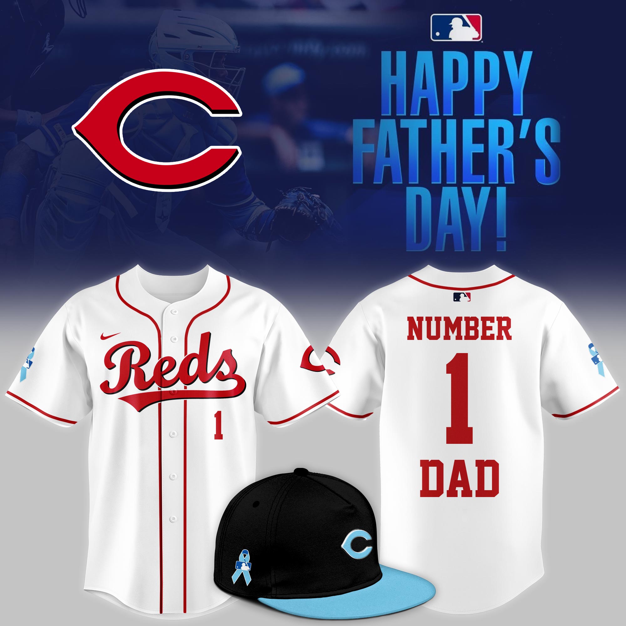 Cincinnati Reds 2025 Fathers Day Number One Dad Jersey Gifts For Baseball Players