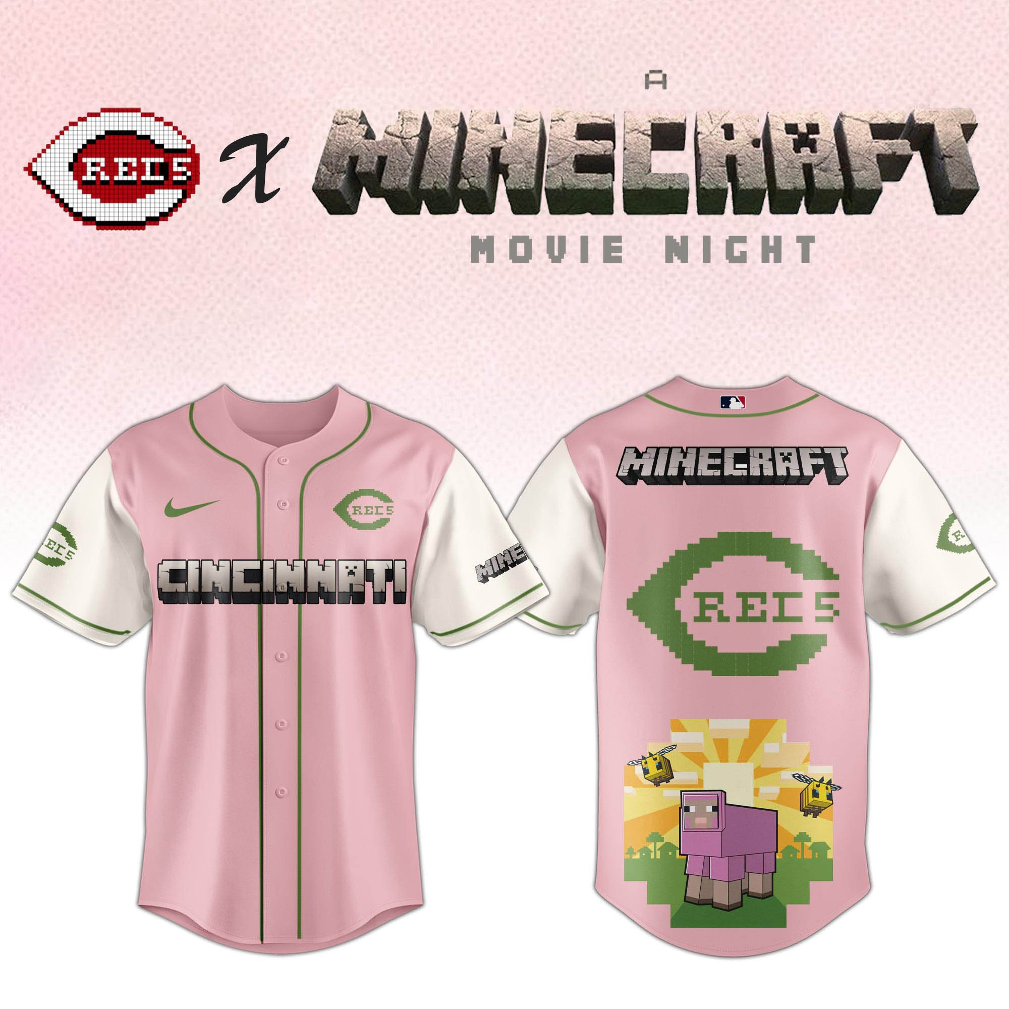 Cincinnati Reds MLB x A MINECRAFT MOVIE Night Jersey Fan Merch Apparel Unique Gifts