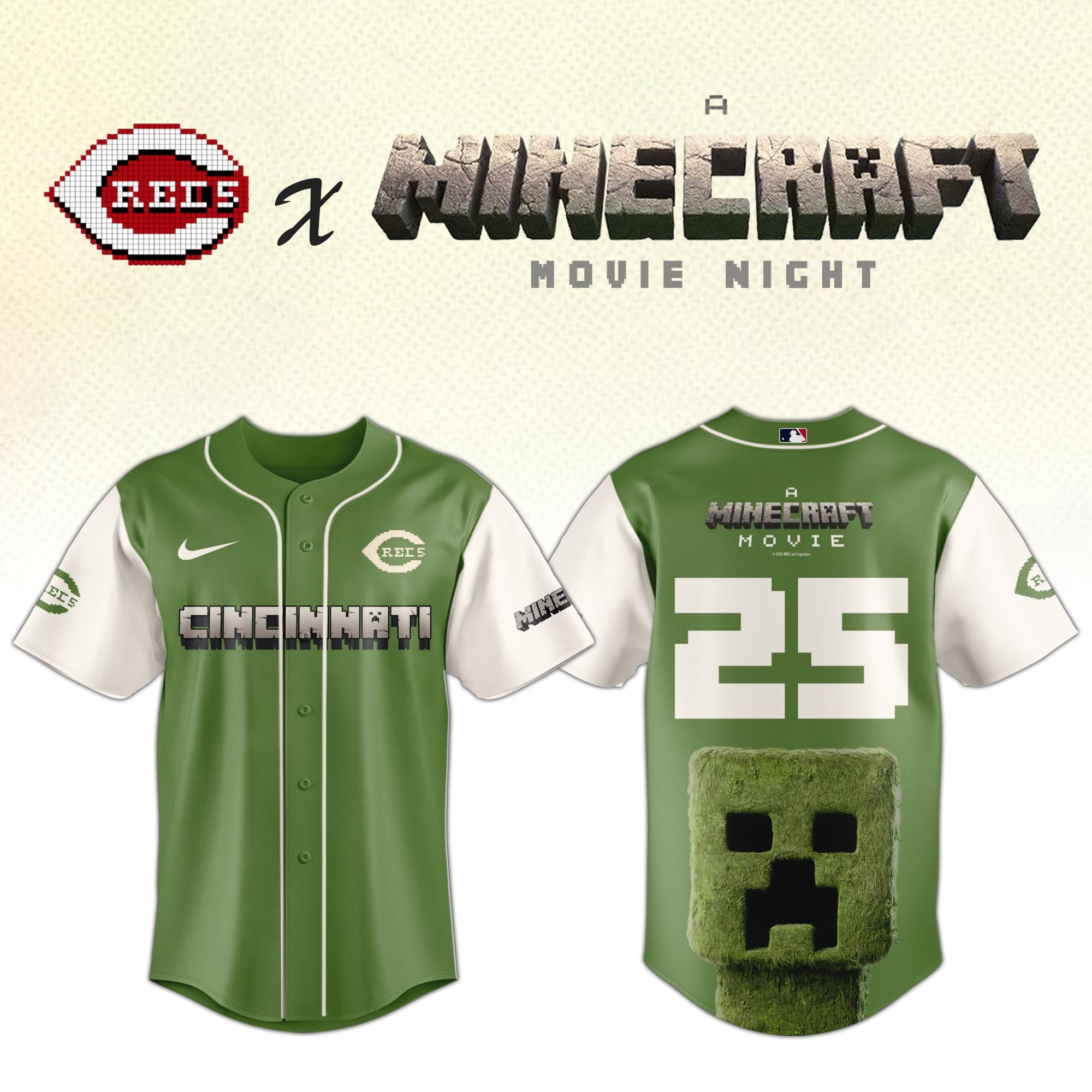 Cincinnati Reds MLB x A MINECRAFT MOVIE Night Jersey Fan Merch Best Gifts For Him
