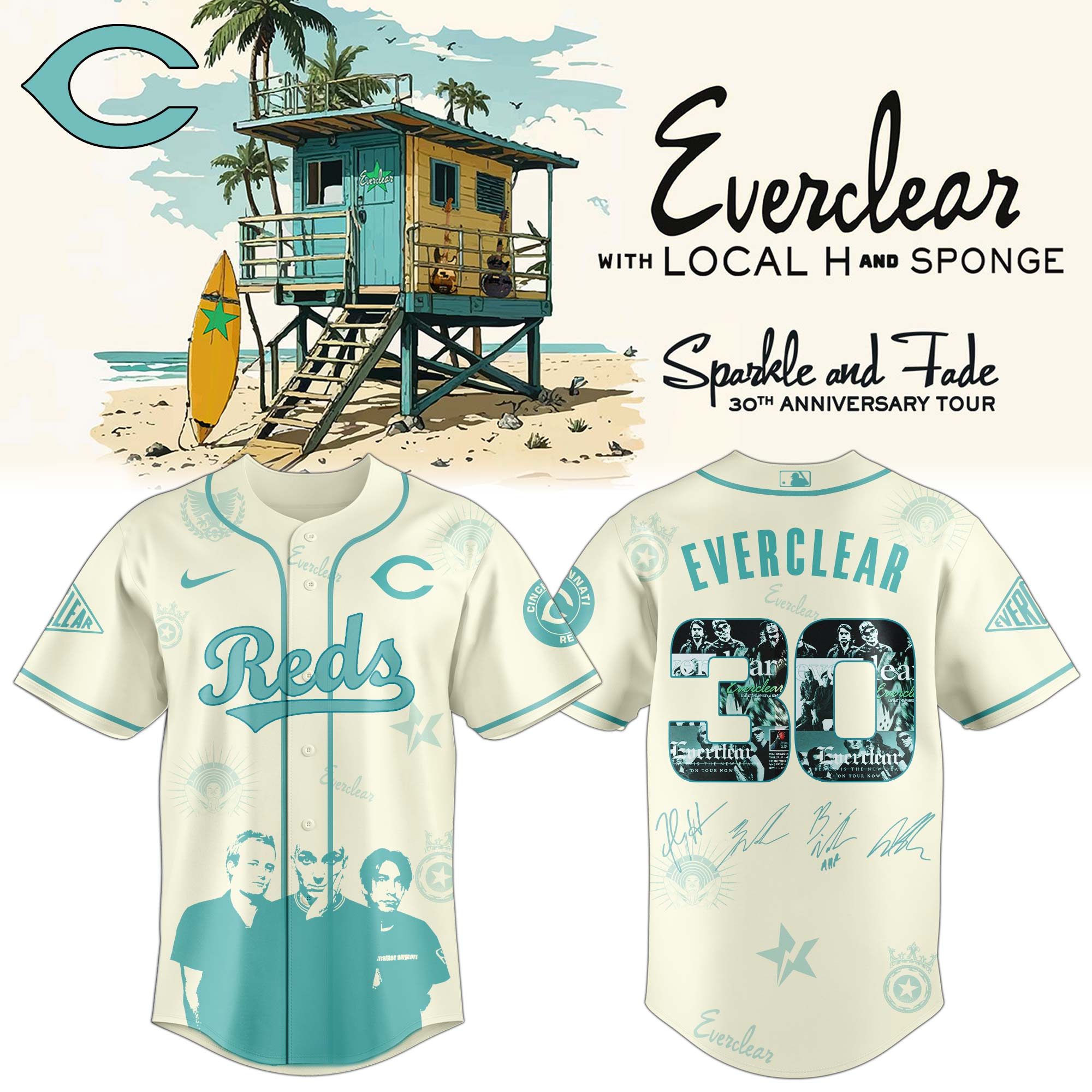 Cincinnati Reds MLB x Everclear 30th Anniversary Tour Personalized Baseball Jersey For Fans