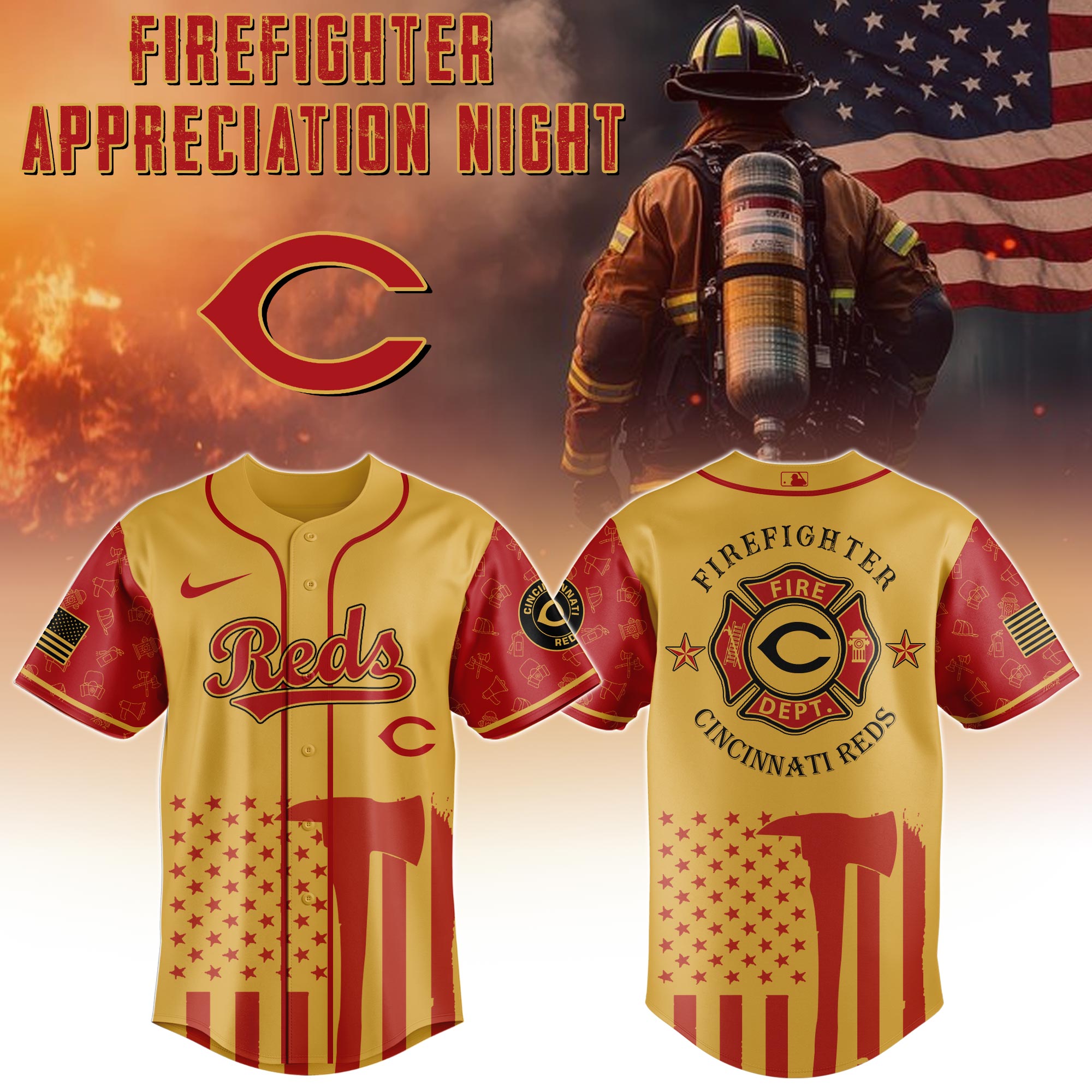 Cincinnati Reds MLB x Firefighter Appreciation Night Personalized Baseball Jersey For Fans