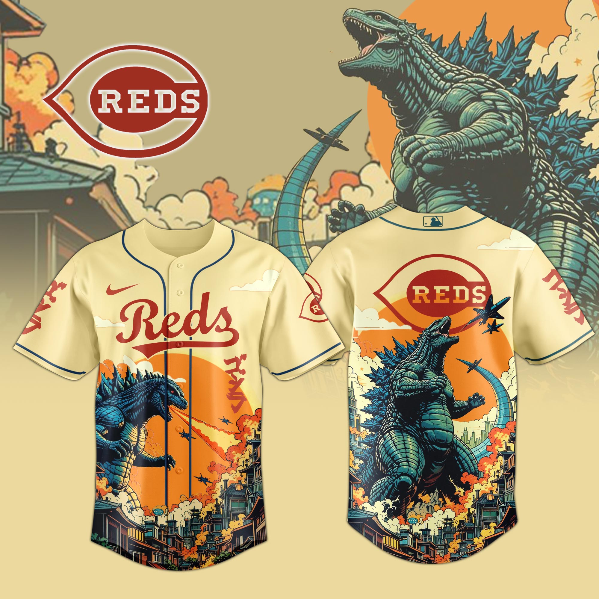Cincinnati Reds MLB x Godzilla Personalized New Baseball Jersey For Fans