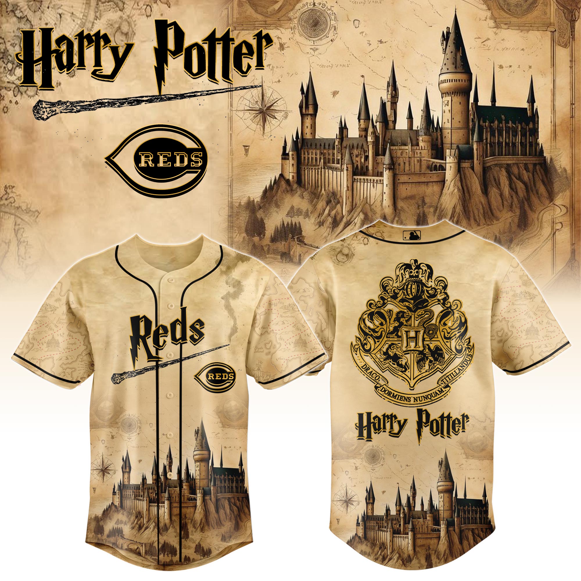 Cincinnati Reds MLB x Harry Potter Hogwarts Personalized Baseball Jersey For Fan