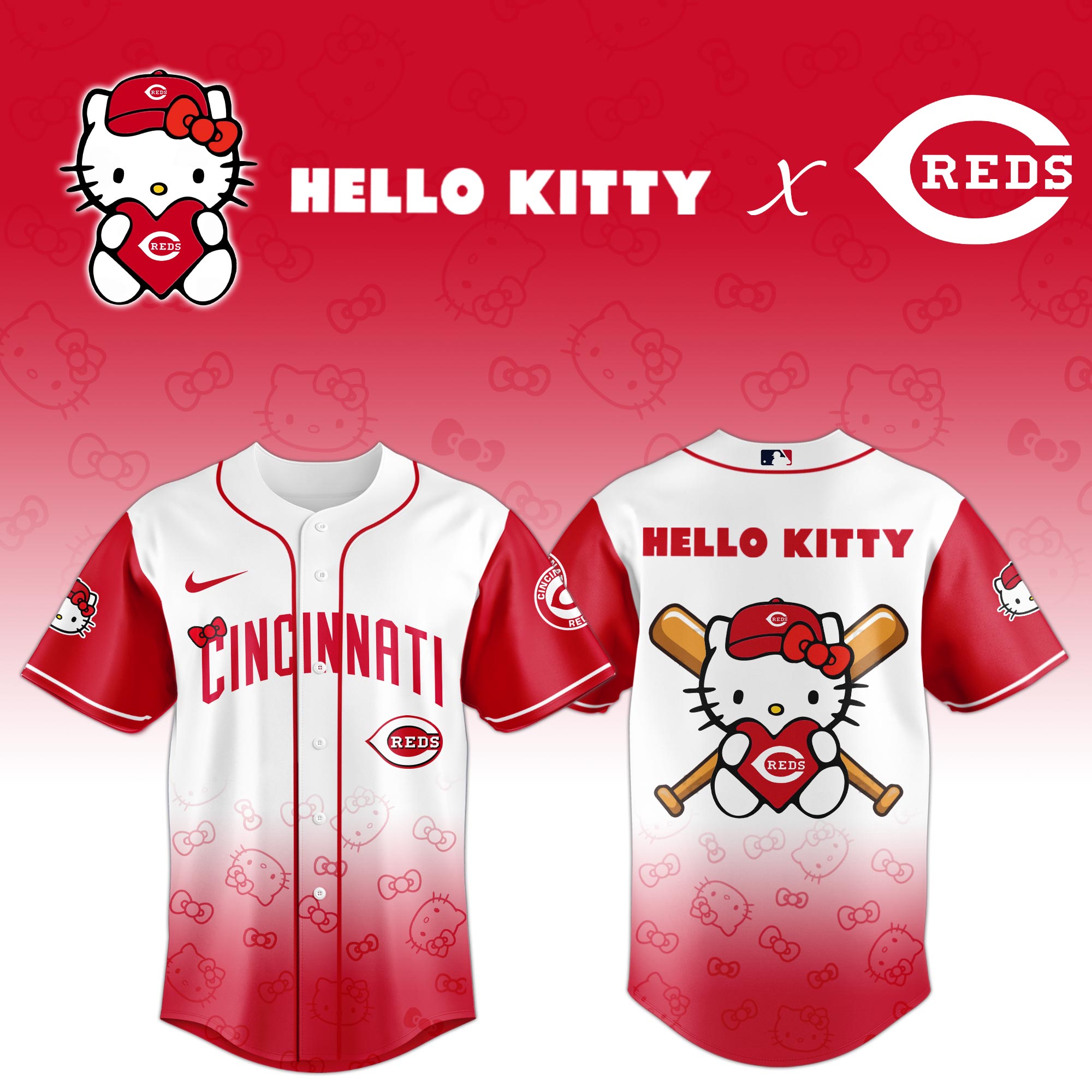 Cincinnati Reds MLB x Hello Kitty Night Baseball Jersey Personalized Baseball Jersey For Fan