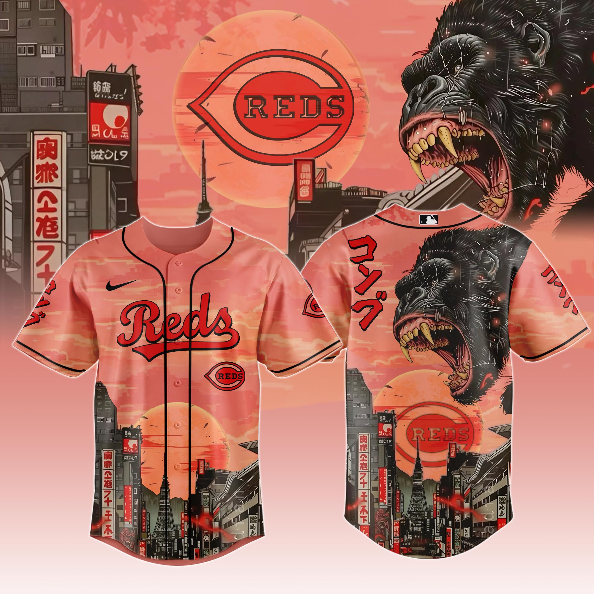 Cincinnati Reds MLB x Japanese Heritage Kong Personalized Baseball Jersey For Fans