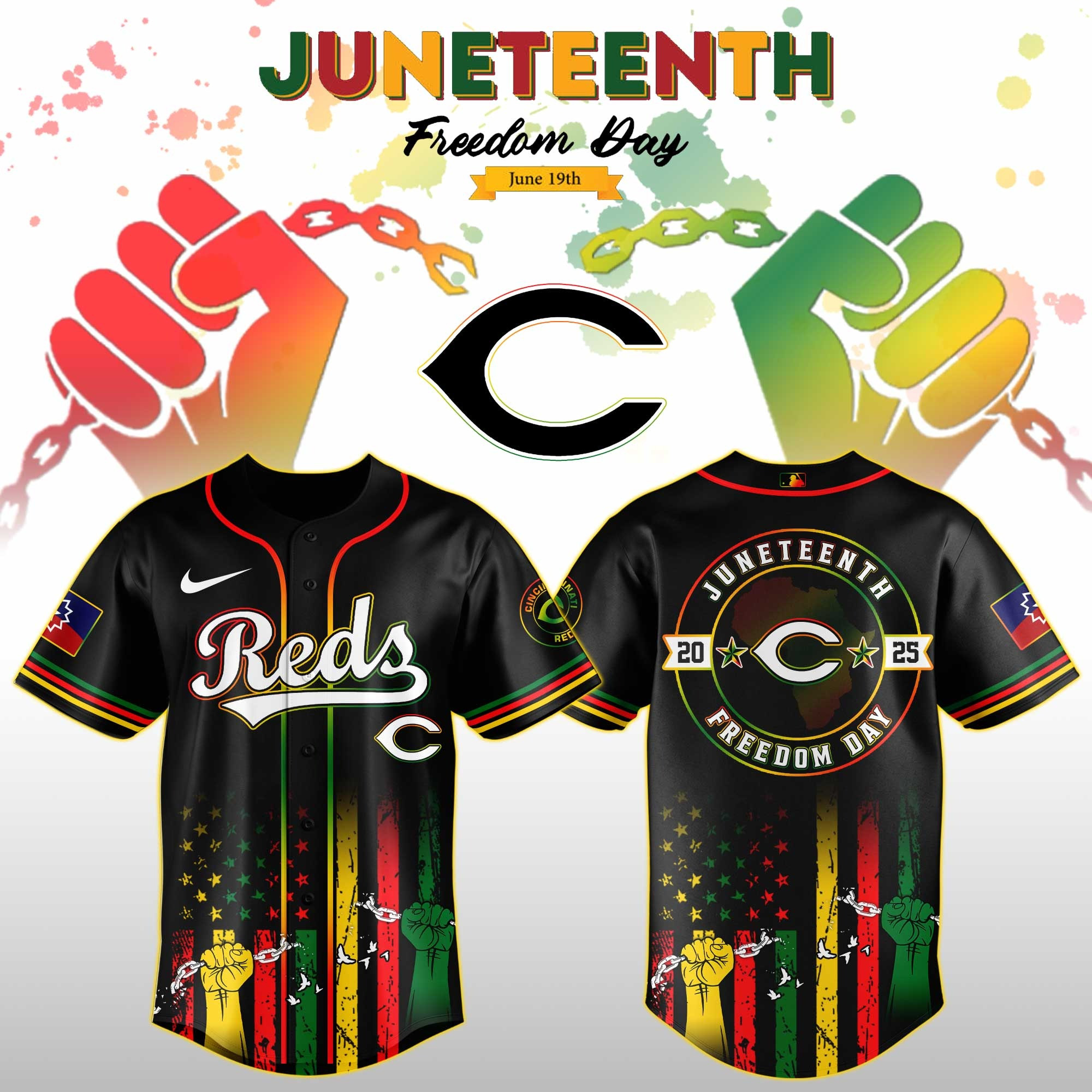 Cincinnati Reds MLB X Juneteenth Day Jersey Jersey 2025 Relaxed Fit Shirt For Dad