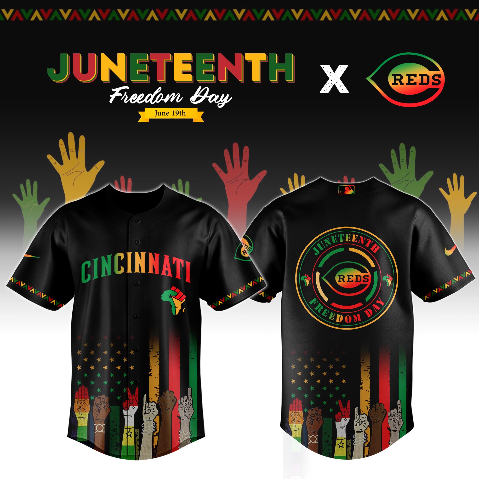Cincinnati Reds MLB x Juneteenth Personalized Baseball Jersey For Fan