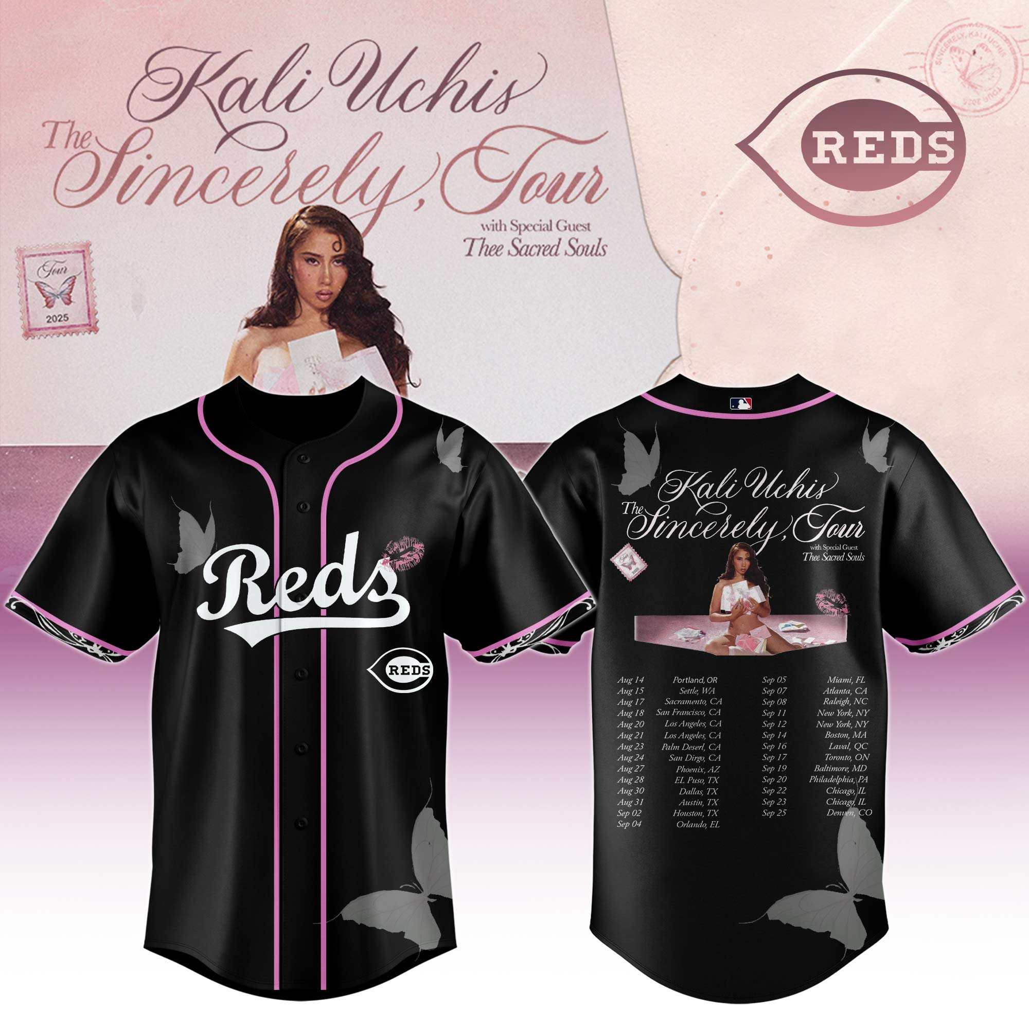 Cincinnati Reds MLB x Kali Uchis The Sincerely Tour Personalized Baseball Jersey For Fans