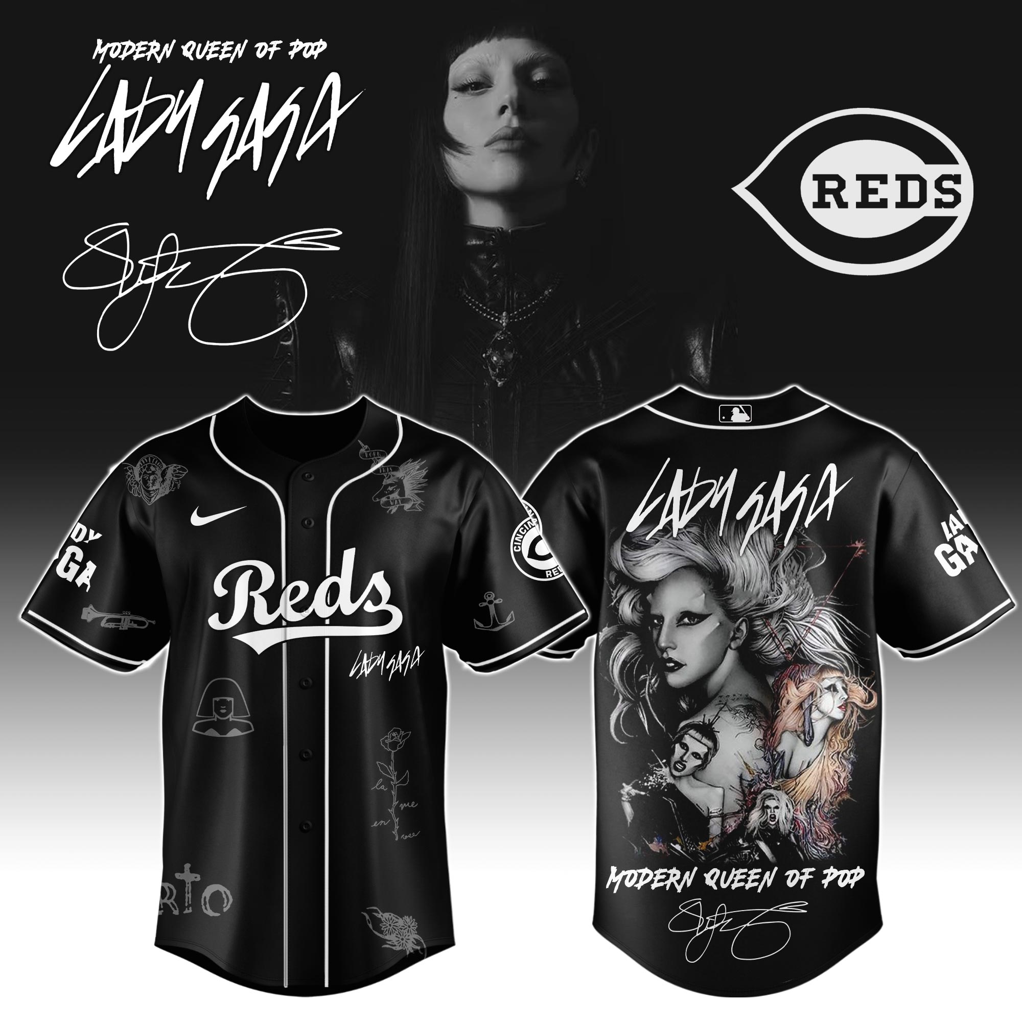 Cincinnati Reds MLB x Lady Gaga The Mayhem Ball Tour Personalized Baseball Jersey For Fans