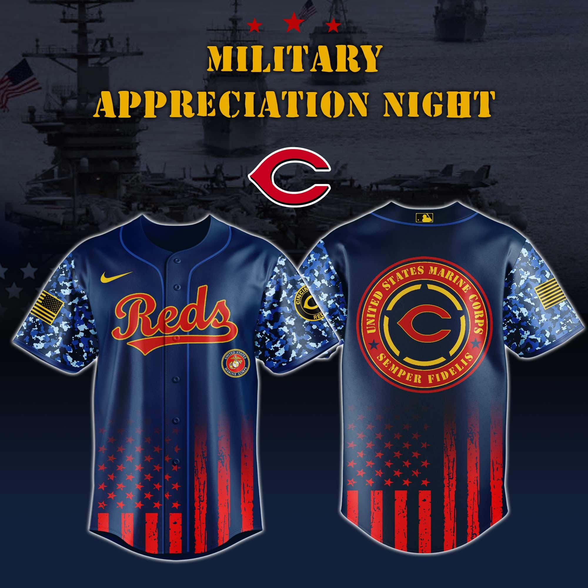 Cincinnati Reds MLB x Marine Corps Military Appreciation Night Jersey Editions  2025 Cincinnati Reds Merch