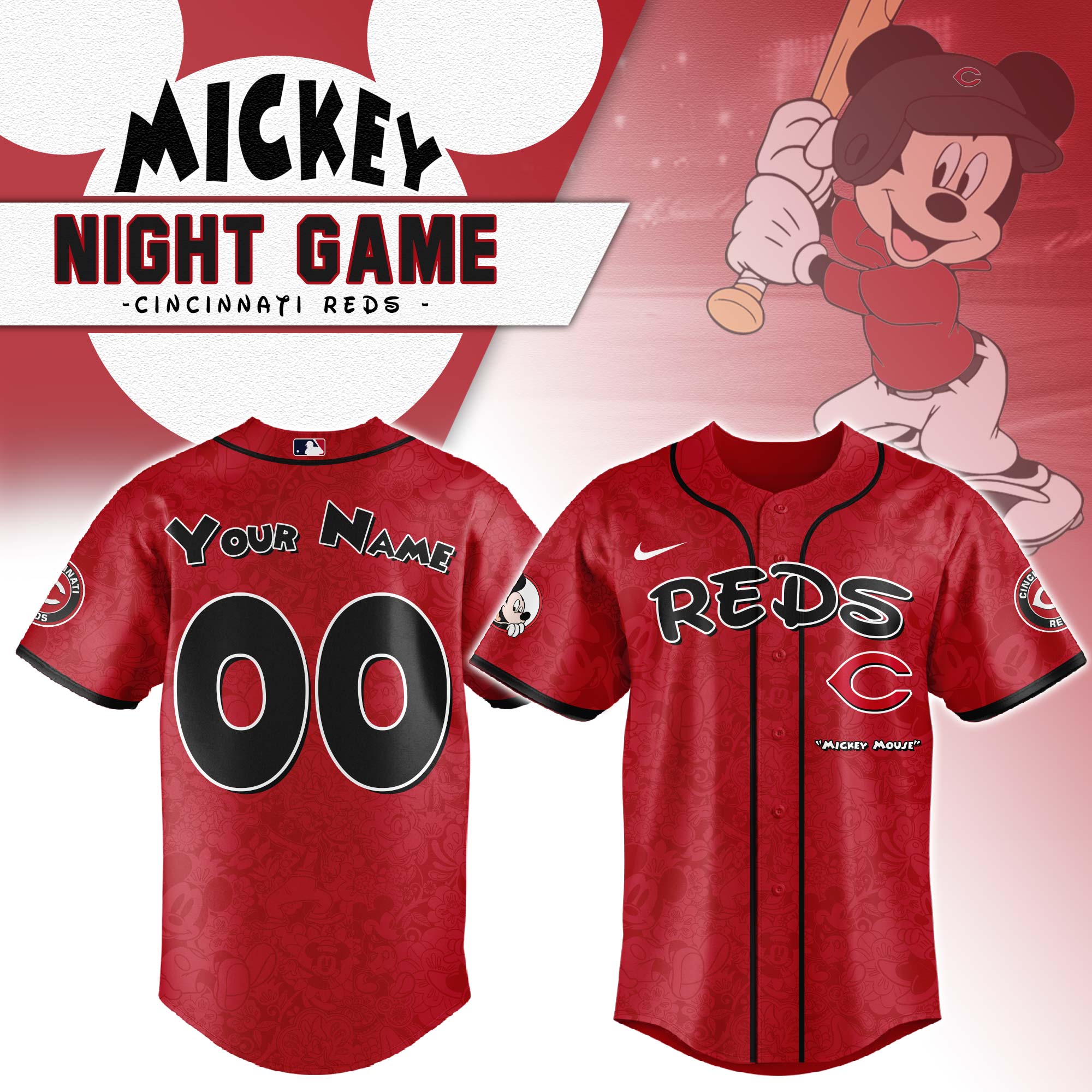 Cincinnati Reds MLB x Mickey Mouse Personalized New Style Baseball Jersey